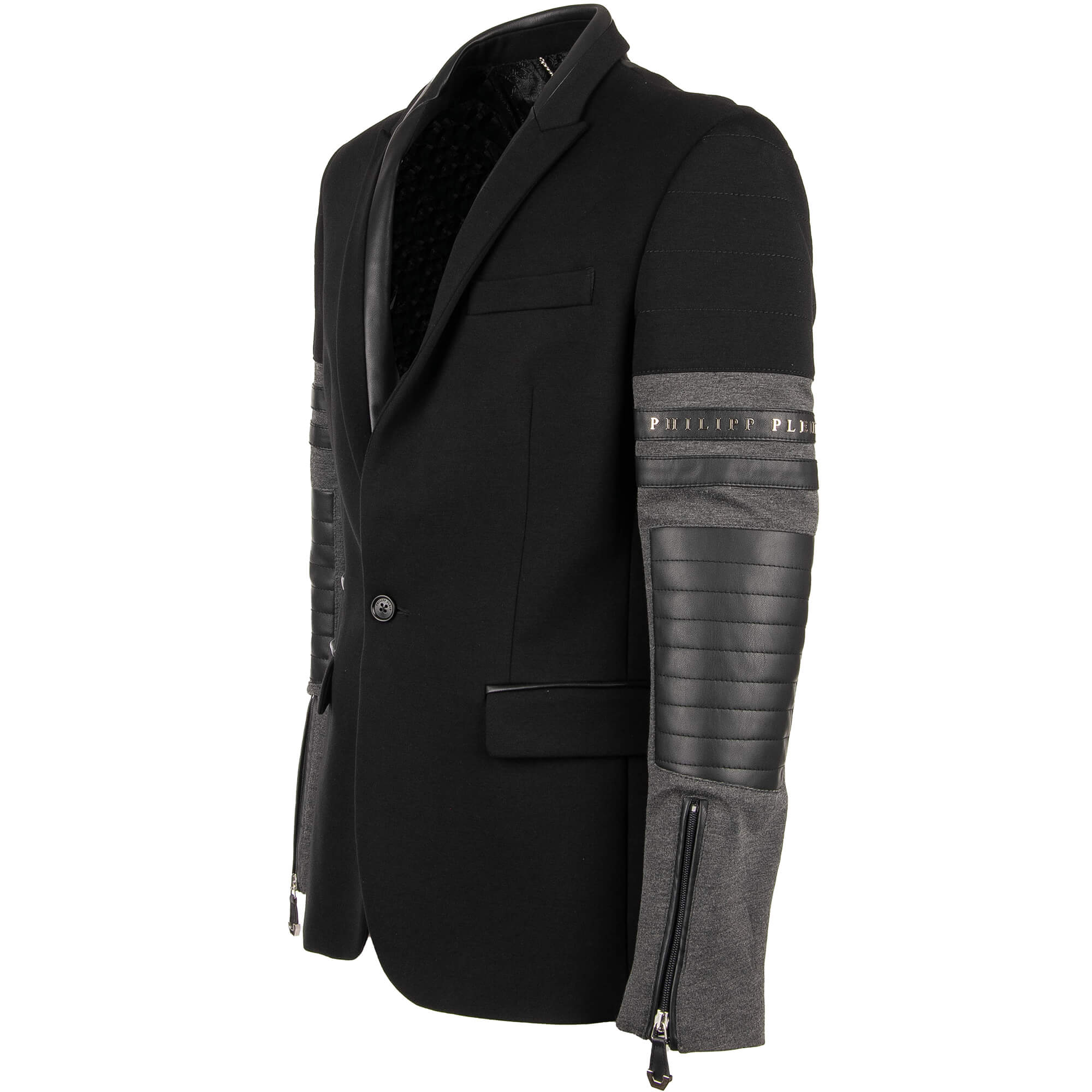 Jacket / Blazer PLACE made of woven fabric with leather details, zips, logo and contrasting jersey inserts by PHILIPP PLEIN