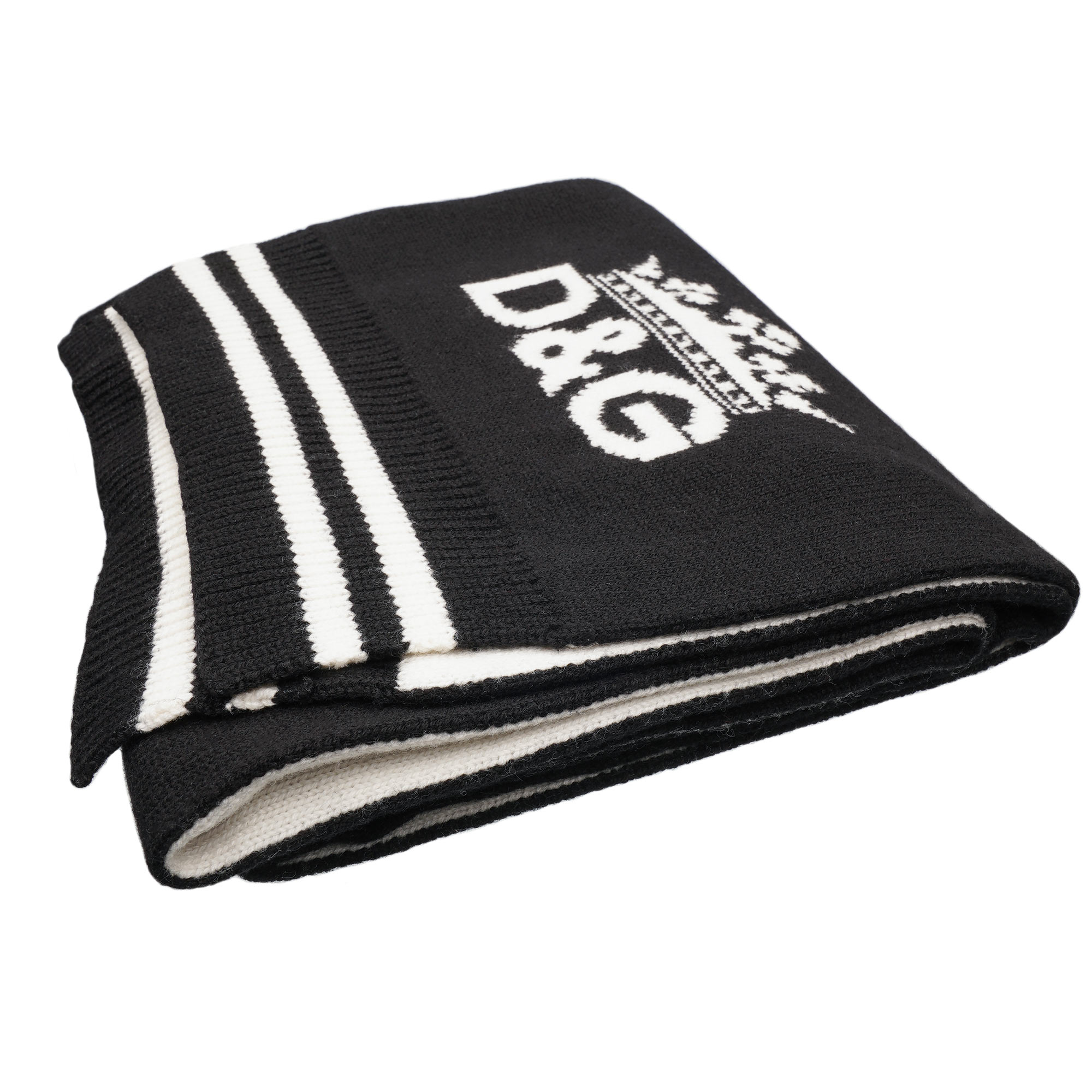 DG Crown logo woven cashmere scarf in black and white by DOLCE & GABBANA