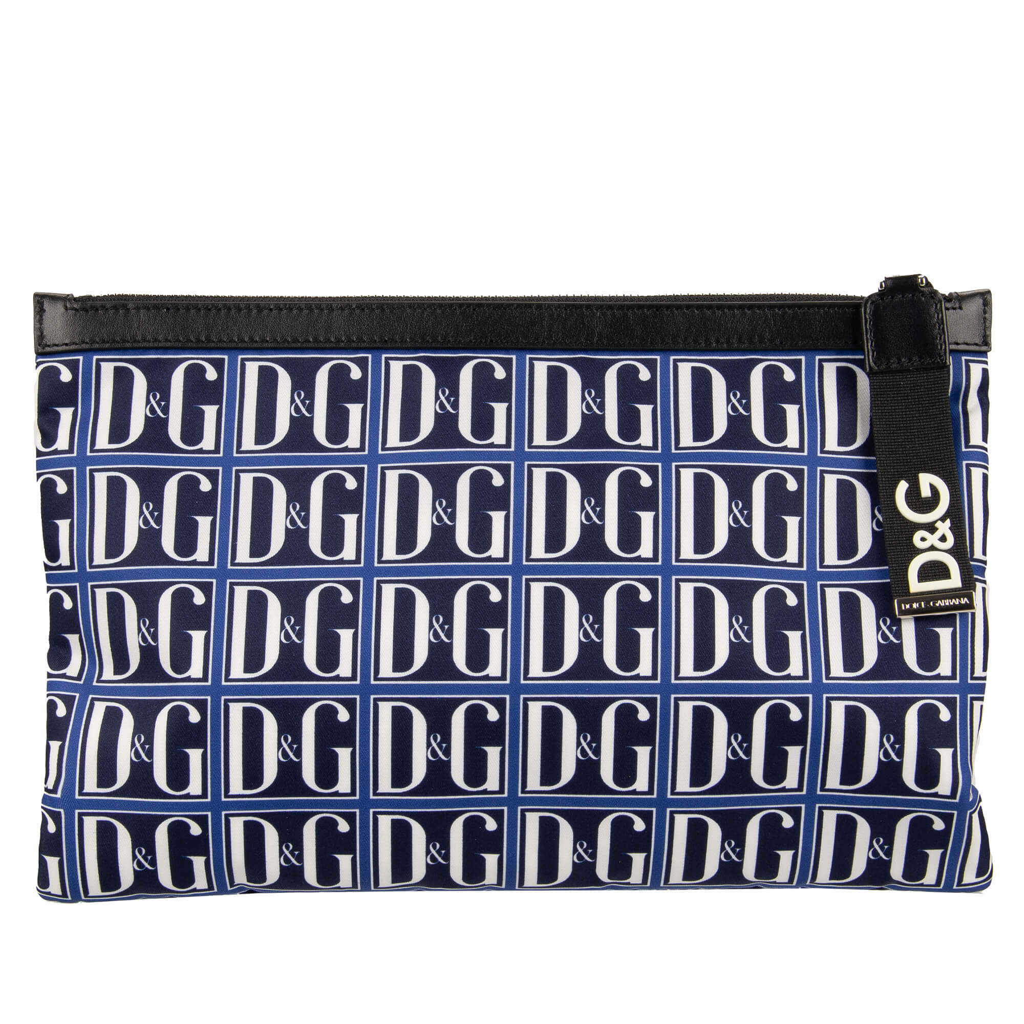 Logo Printed Nylon Pouch Clutch Blue Black