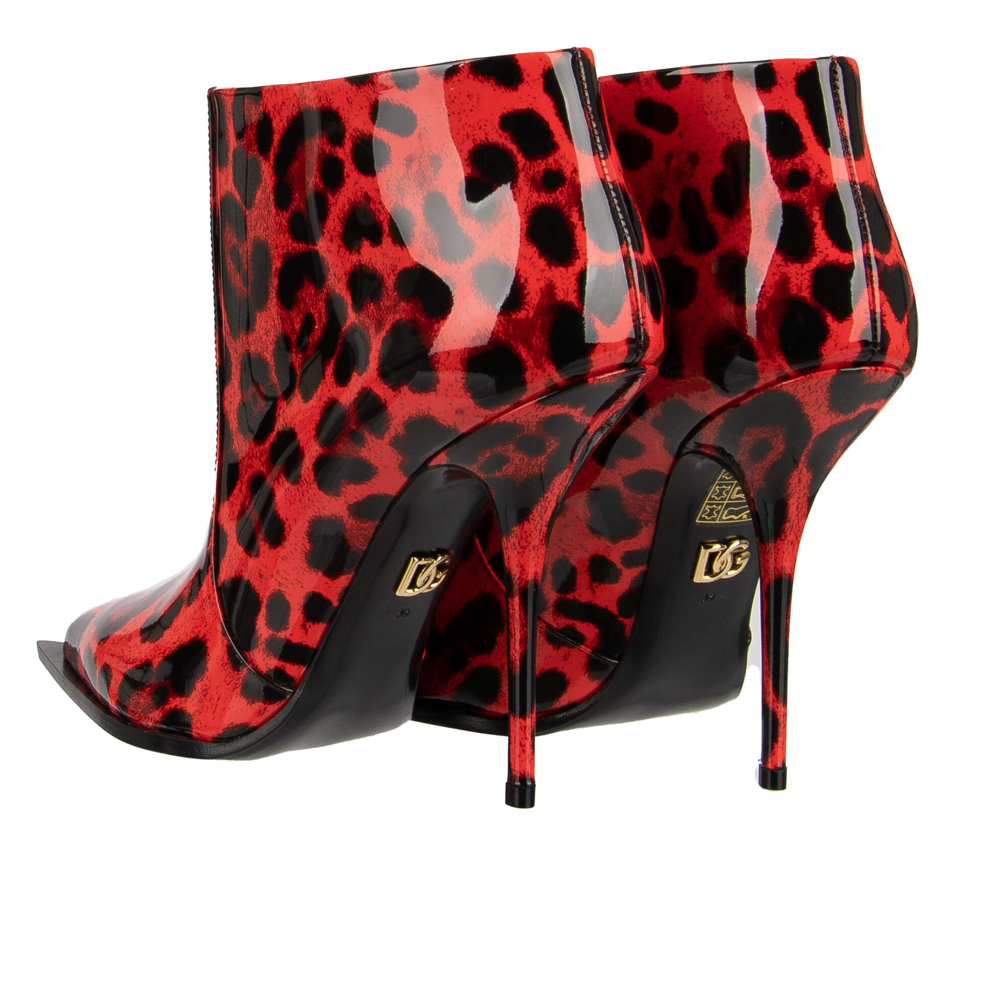 Lackleder Stiefelette / Boots CARDINALE mit Leoparden Print in Rot und Schwarz von DOLCE & GABBANA