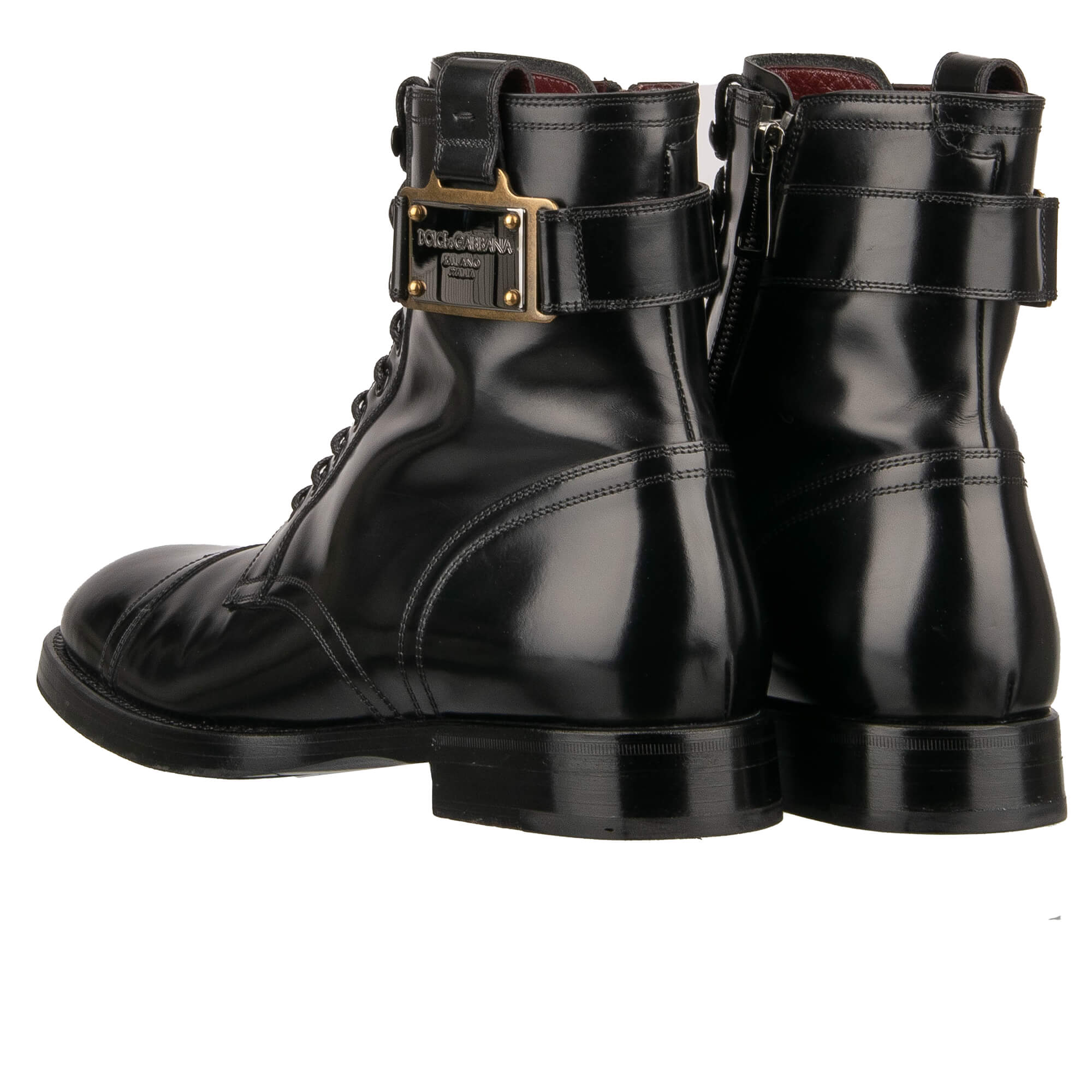 Stiefeletten MICHELANGELO aus gebürstetem Leder mit Logo Schild und Reißverschluss in Schwarz von DOLCE & GABBANA
