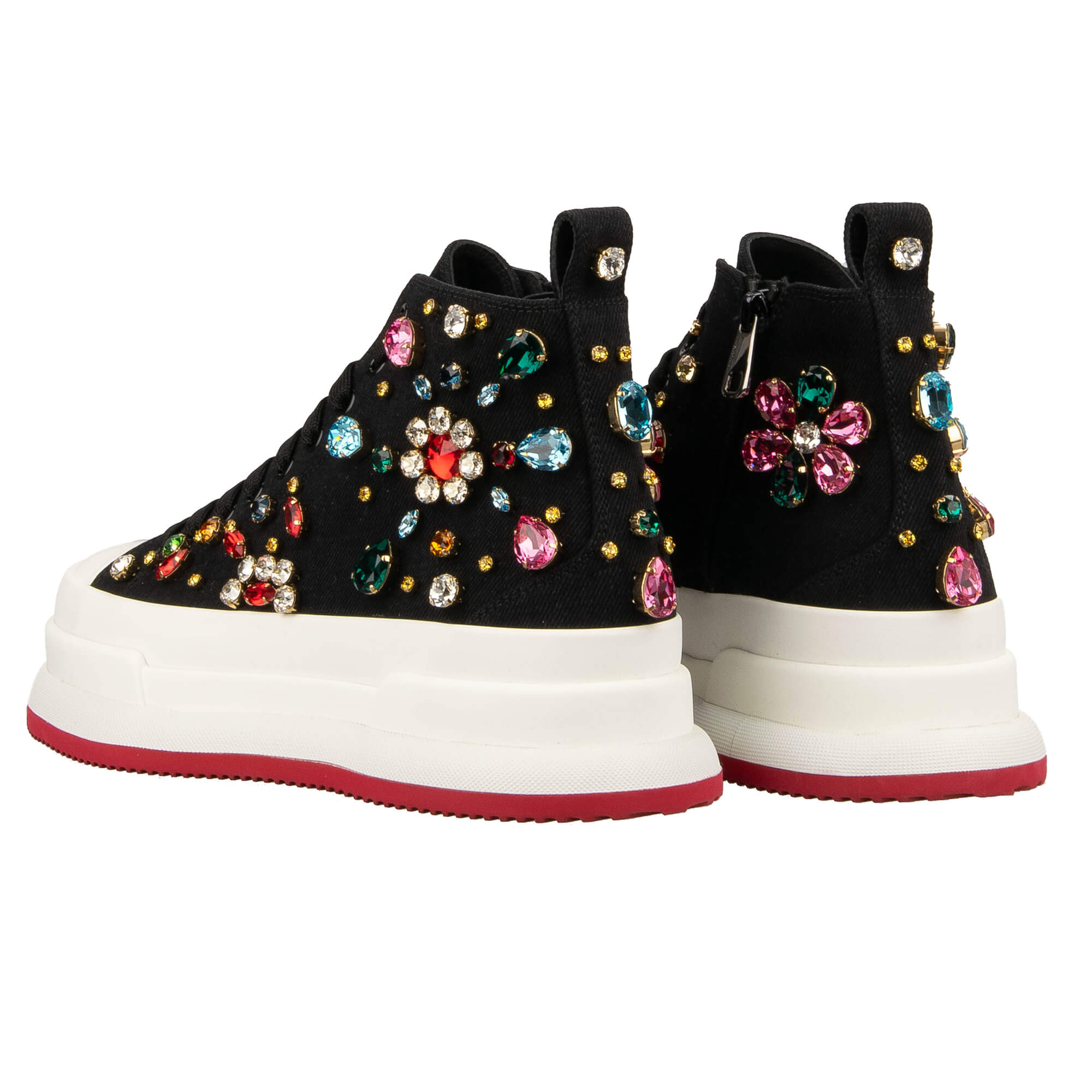 High-Top Sneaker PORTOFINO mit Kristallen Stickerei und Plateau Sohle in schwarz und weiß von DOLCE & GABBANA