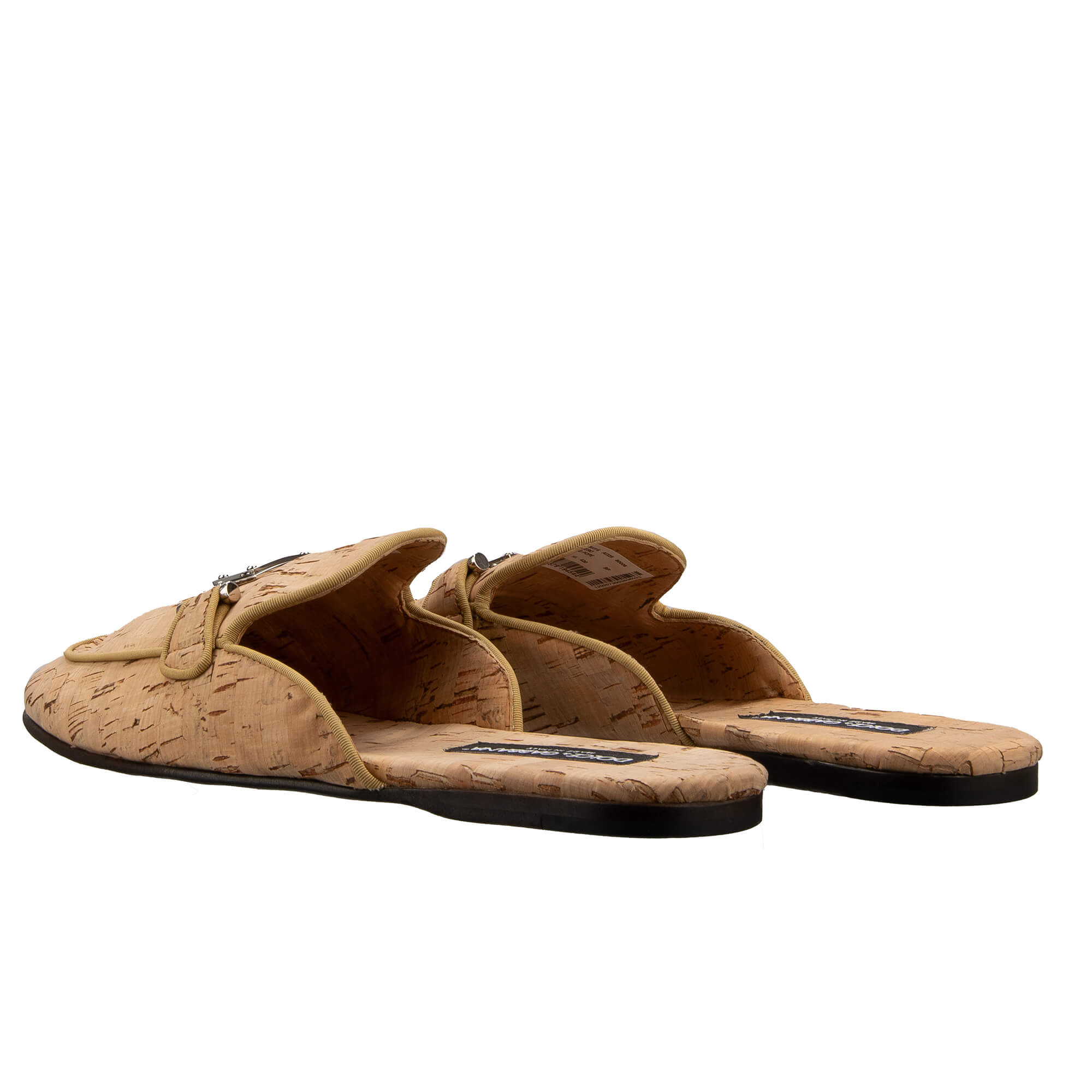 One of a kind Kork Slipper Schuhe YOUNG POPE mit DG Metall Logo in Beige von DOLCE & GABBANA