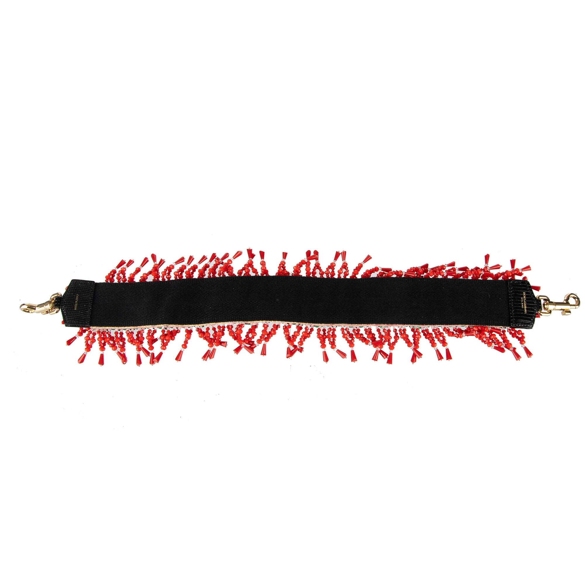 Schulterriemen für Tasche aus Baumwolle und Raffia in Rot und Pink verziert mit Perlen und Kristallen Handstickerei von DOLCE & GABBANA