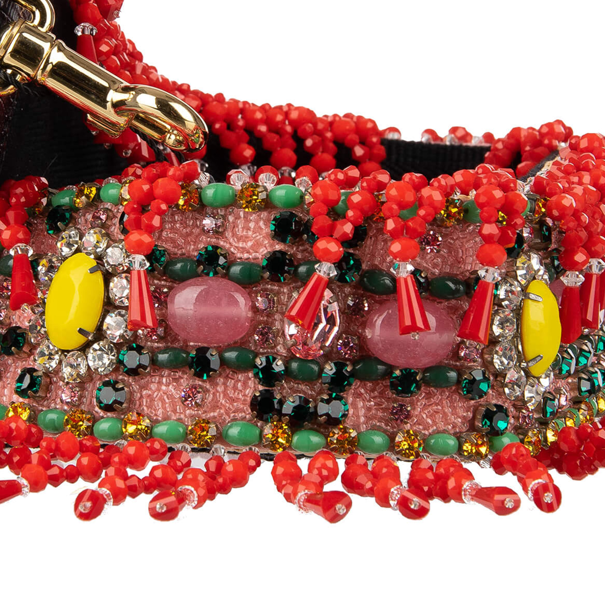 Schulterriemen für Tasche aus Baumwolle und Raffia in Rot und Pink verziert mit Perlen und Kristallen Handstickerei von DOLCE & GABBANA