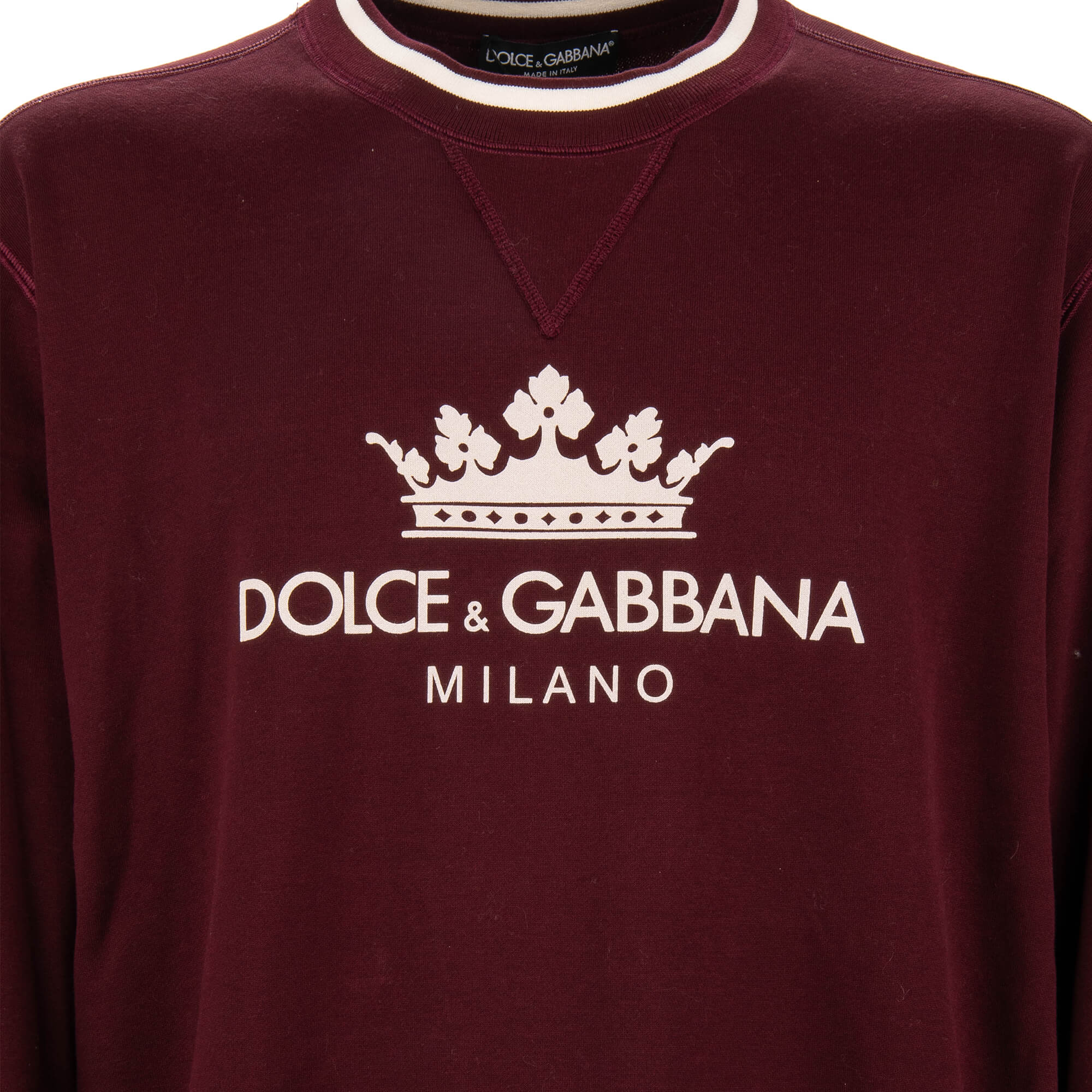 Cotton sweater / sweatshirt with Crown and Logo print in bordeaux by DOLCE & GABBANA