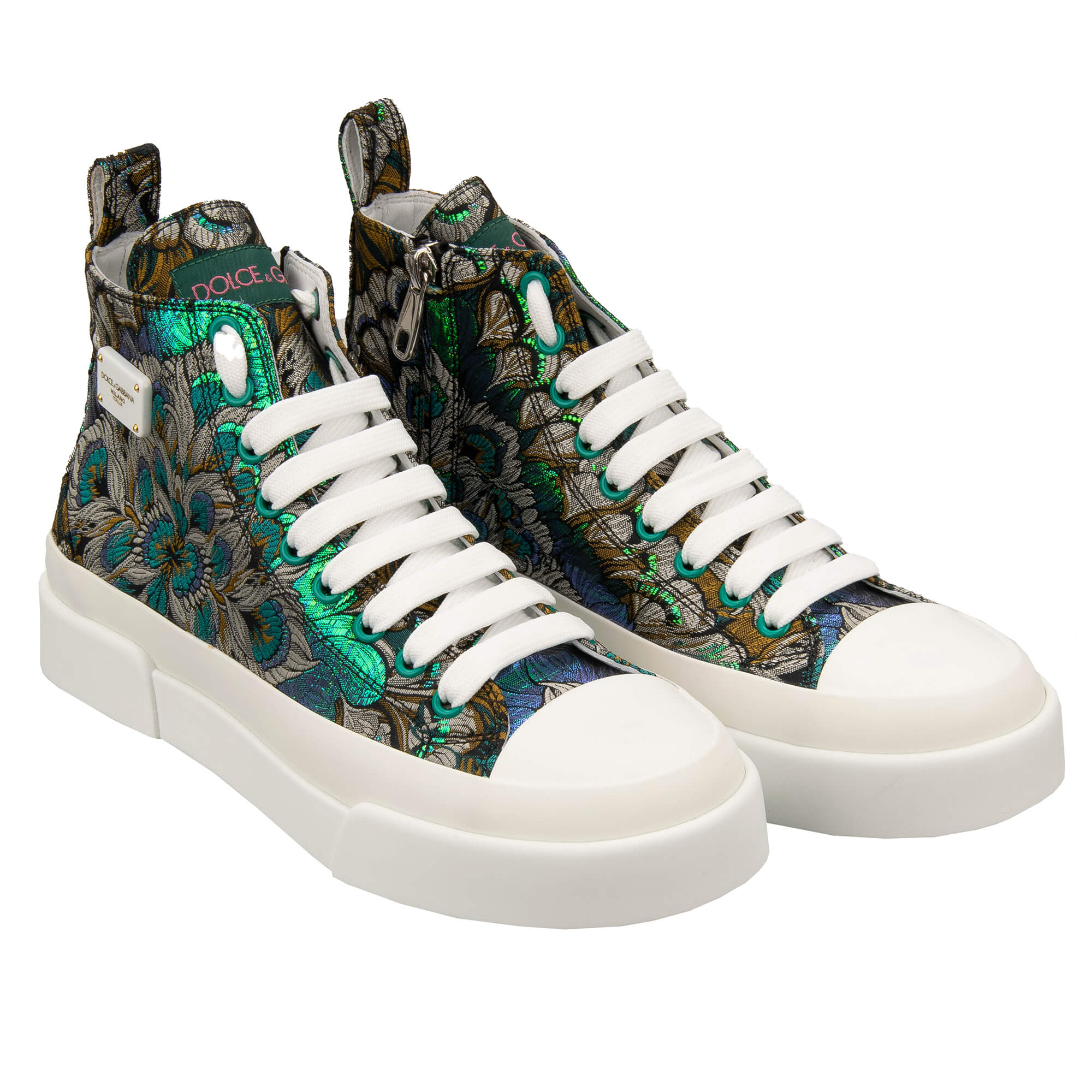 Feder Jacquard DG Logo High Top Sneaker PORTOFINO Grün Weiß