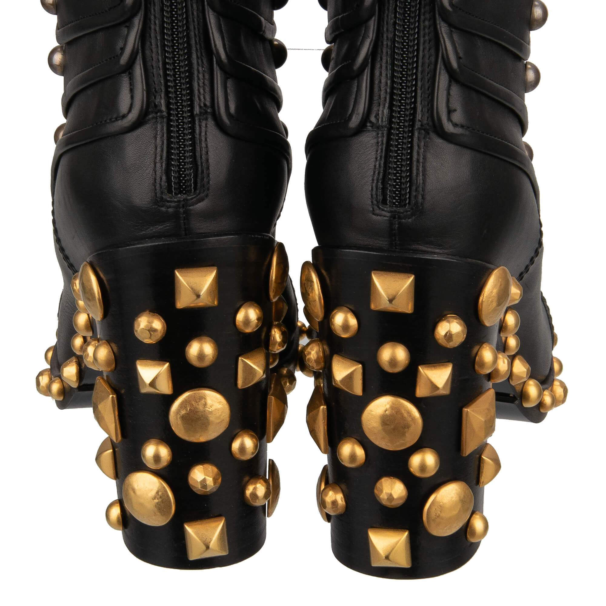 Stiefel BIKER aus Samt, Barock Jacquard und Leder mit Nieten in Schwarz, Ror und Lila von DOLCE & GABBANA