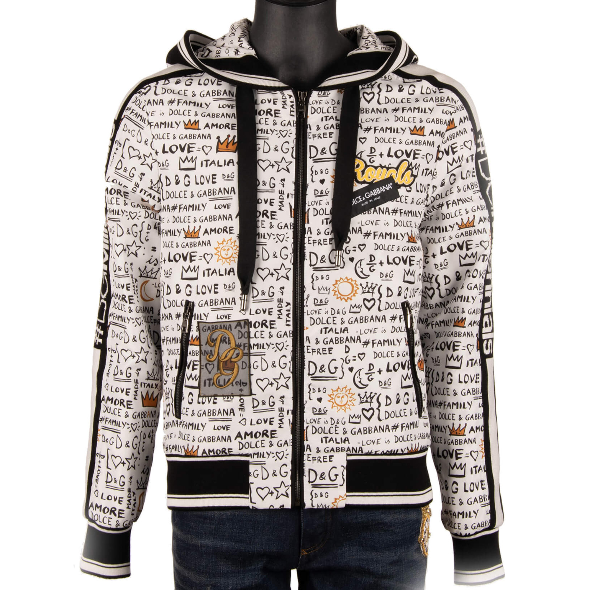DG Millenials Hooded Graffiti Bomber Jacket with Logo Black White 48 M