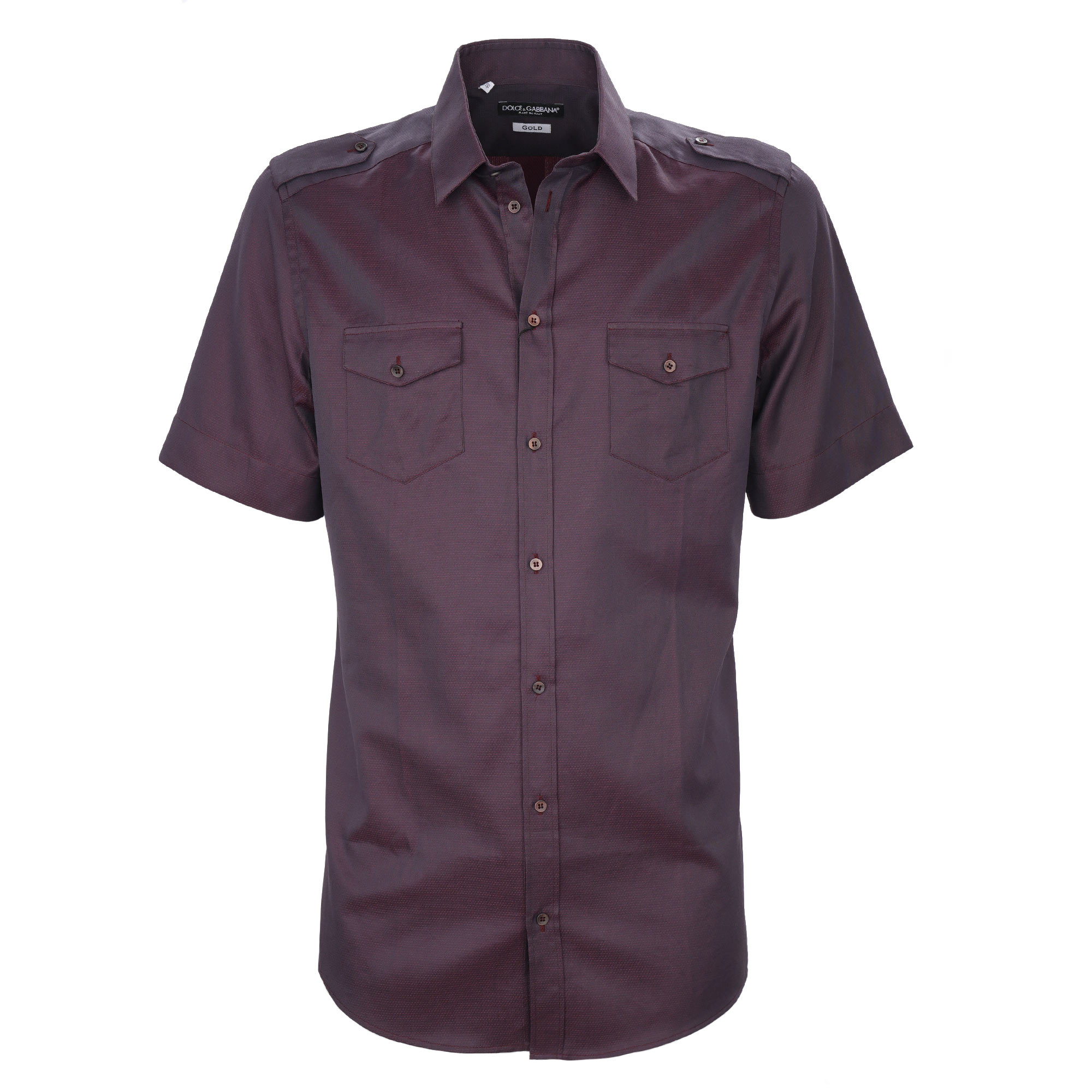 Short Sleeves Cotton Shirt GOLD with Pockets Bordeaux Black