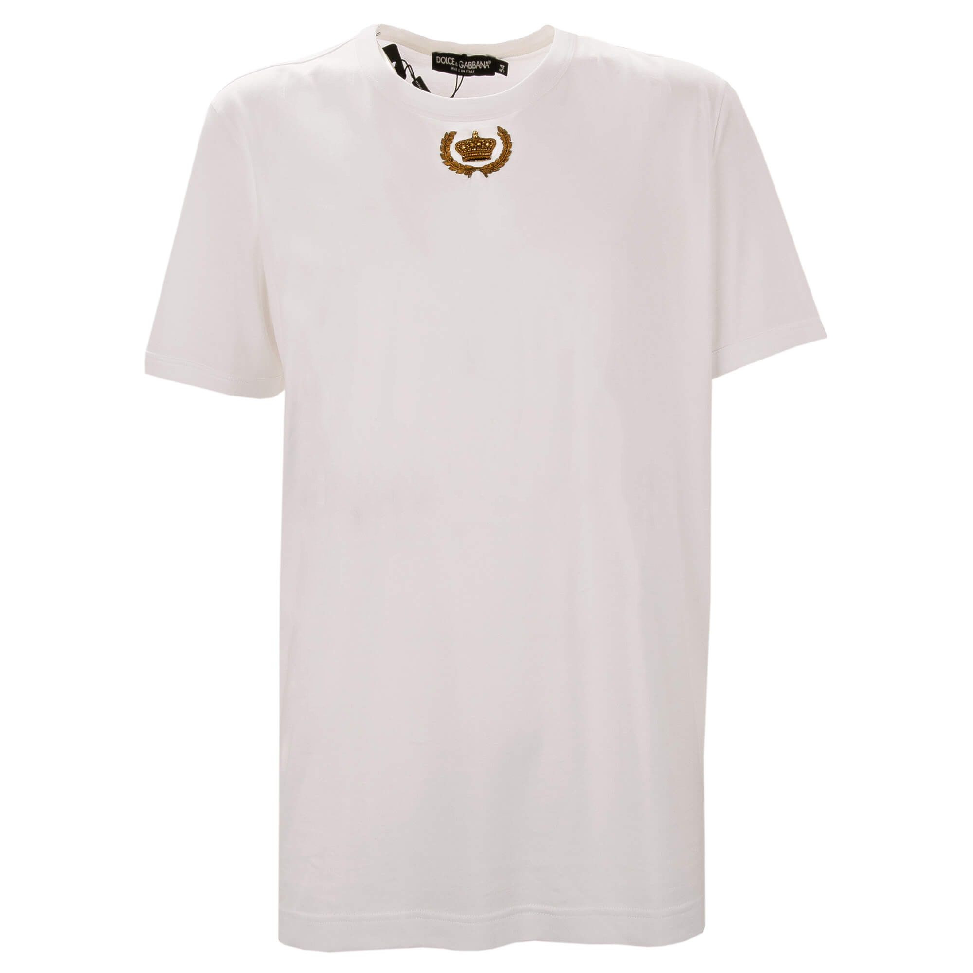 Baumwolle T-Shirt mit Gold Krone Stickerei Weiß