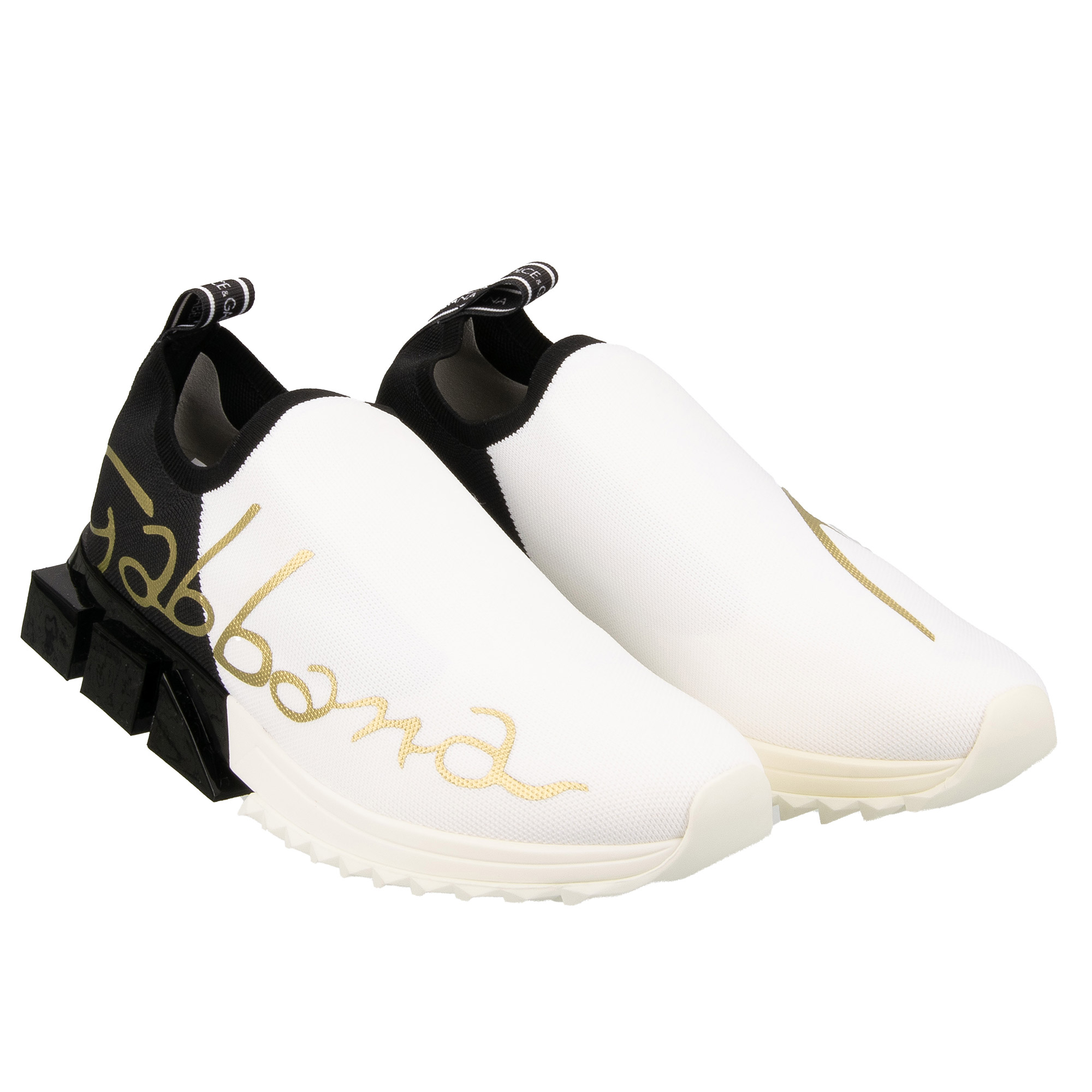 Elastische Slip-On Sneaker SORRENTO für Herren mit DG Logo in Weiß, Gold und Schwarz von DOLCE & GABBANA