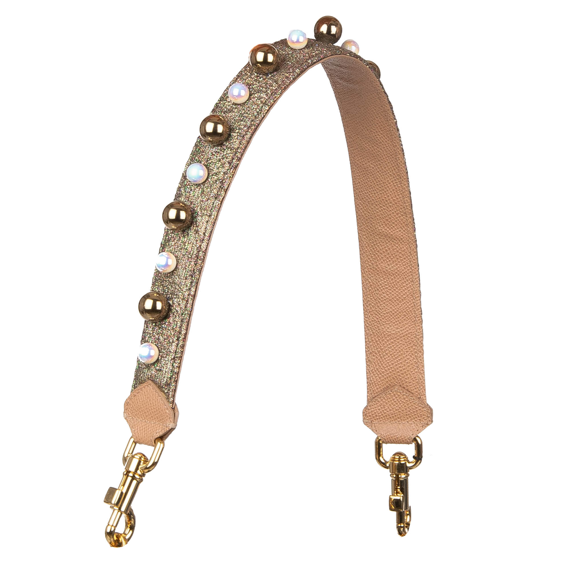 Schulterriemen für Tasche aus Dauphine-Leder und Lurex in Beige mit goldenen und weißen Kugeln-Perlen von DOLCE & GABBANA