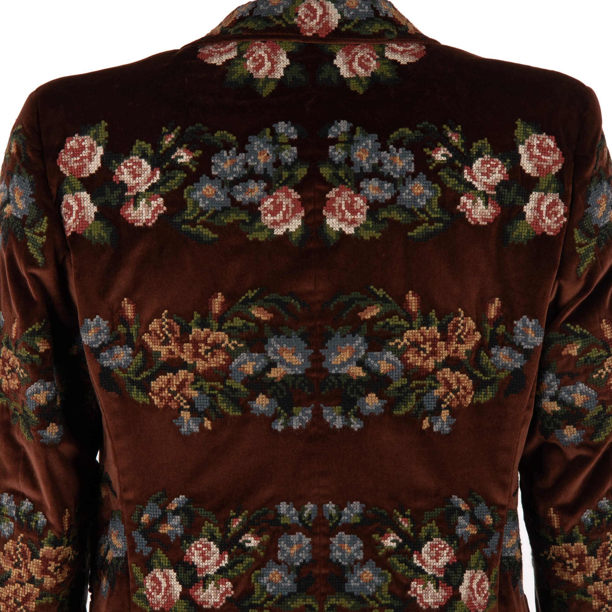 Velvet blazer with peak lapel and hand-embroidered flowers in brown by DOLCE & GABBANA