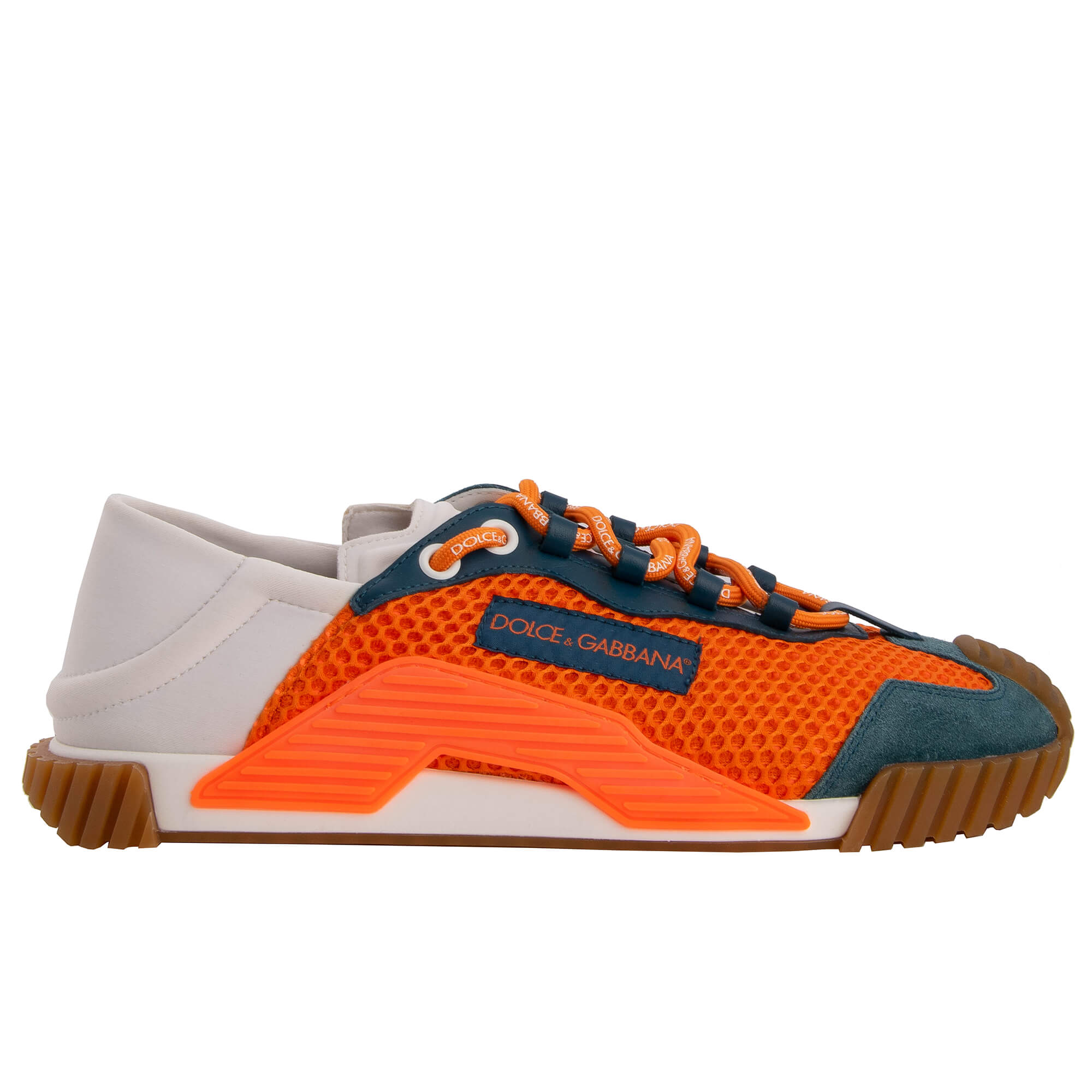 Leather and nylon Low-Top Men Sneaker NS1 with DG logo lace in orange, blue and gray by DOLCE & GABBANA