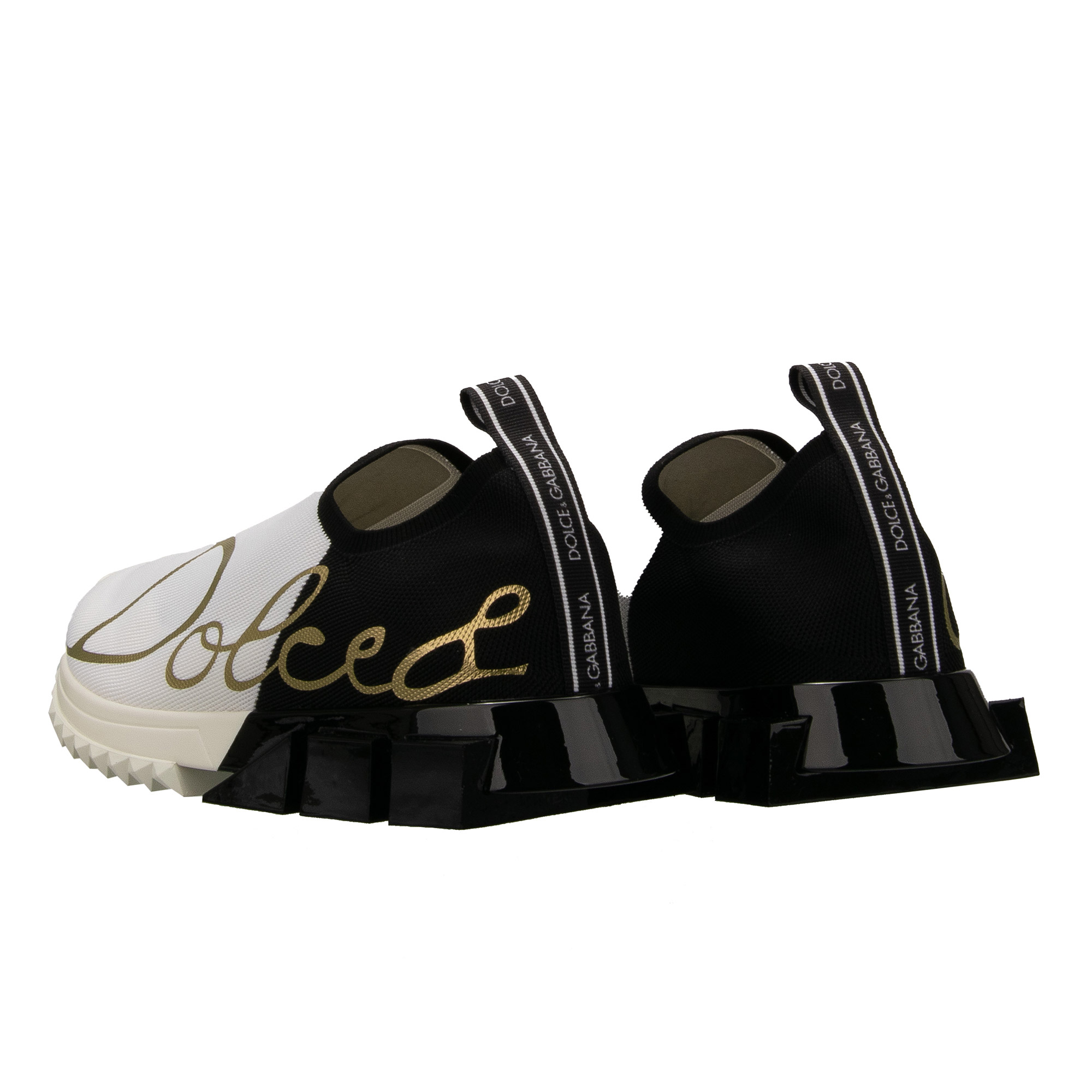 Elastische Slip-On Sneaker SORRENTO für Herren mit DG Logo in Weiß, Gold und Schwarz von DOLCE & GABBANA