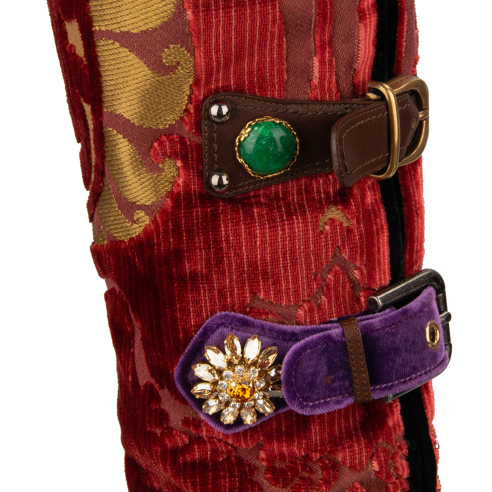 Stiefel LAWRENCE aus Barock Jacquard und Leder mit Kristall, Perlen und Nieten Schnallen von DOLCE & GABBANA