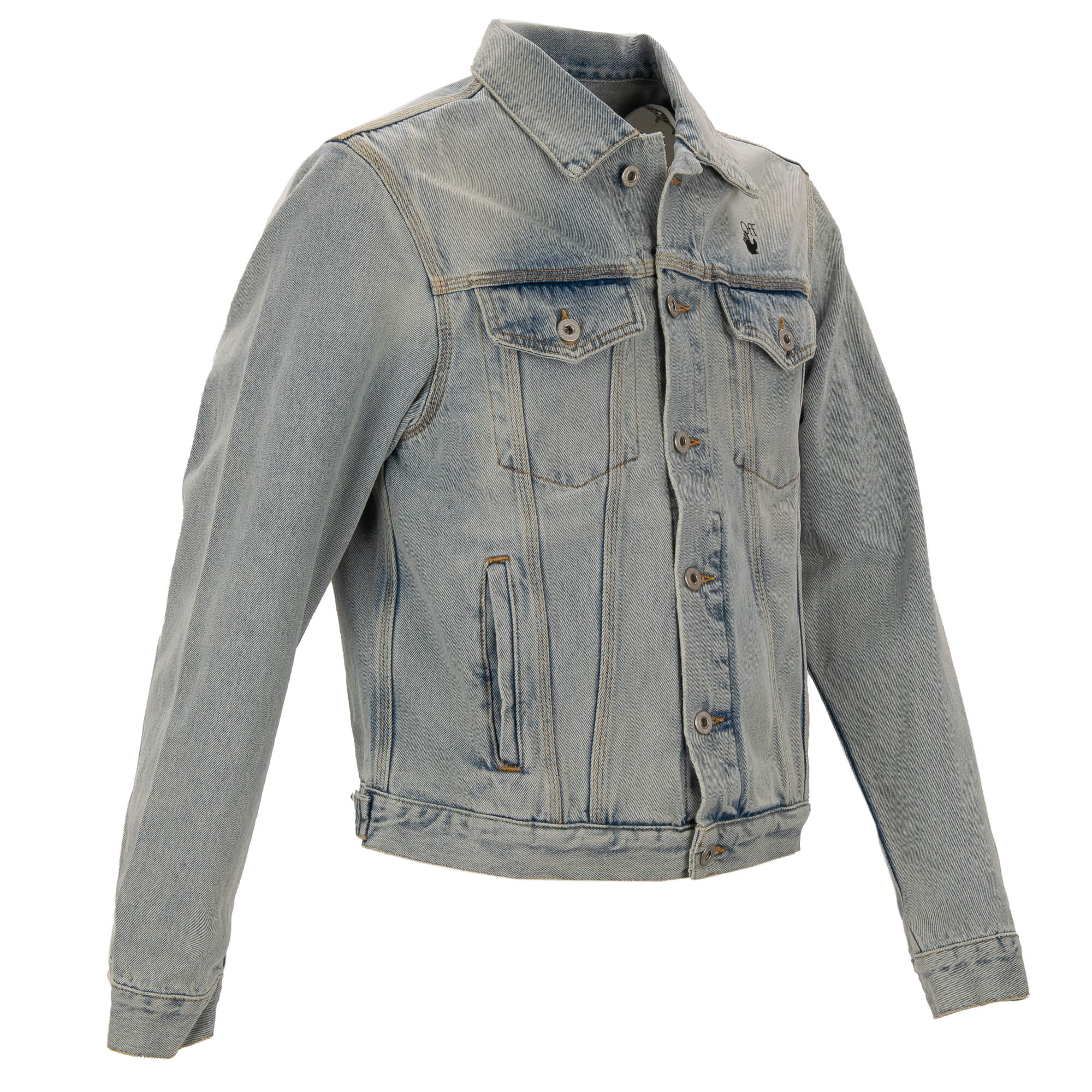 Slim Denim Jacke mit Mona Lisa Print, Logo und Taschen von OFF-WHITE Virgil Abloh