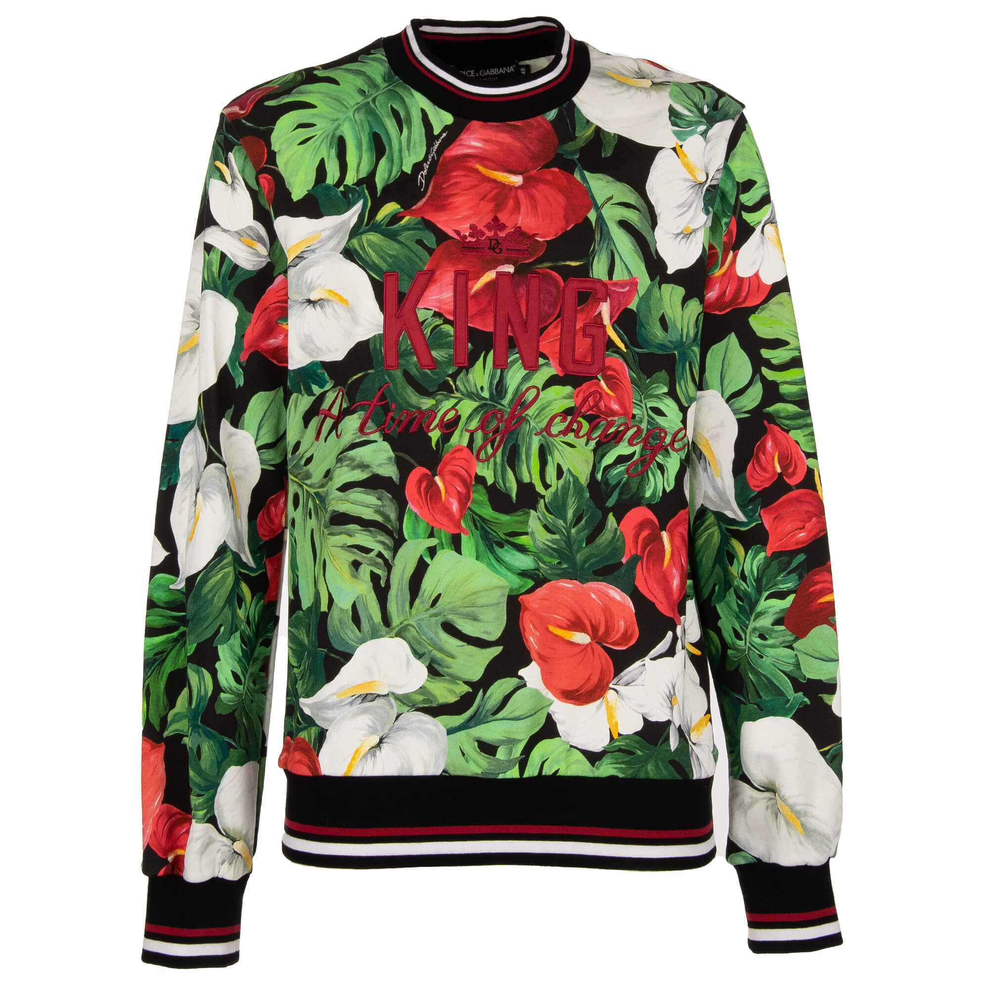Floral Printed Sweater KING with Embroidery Green Red 48 M