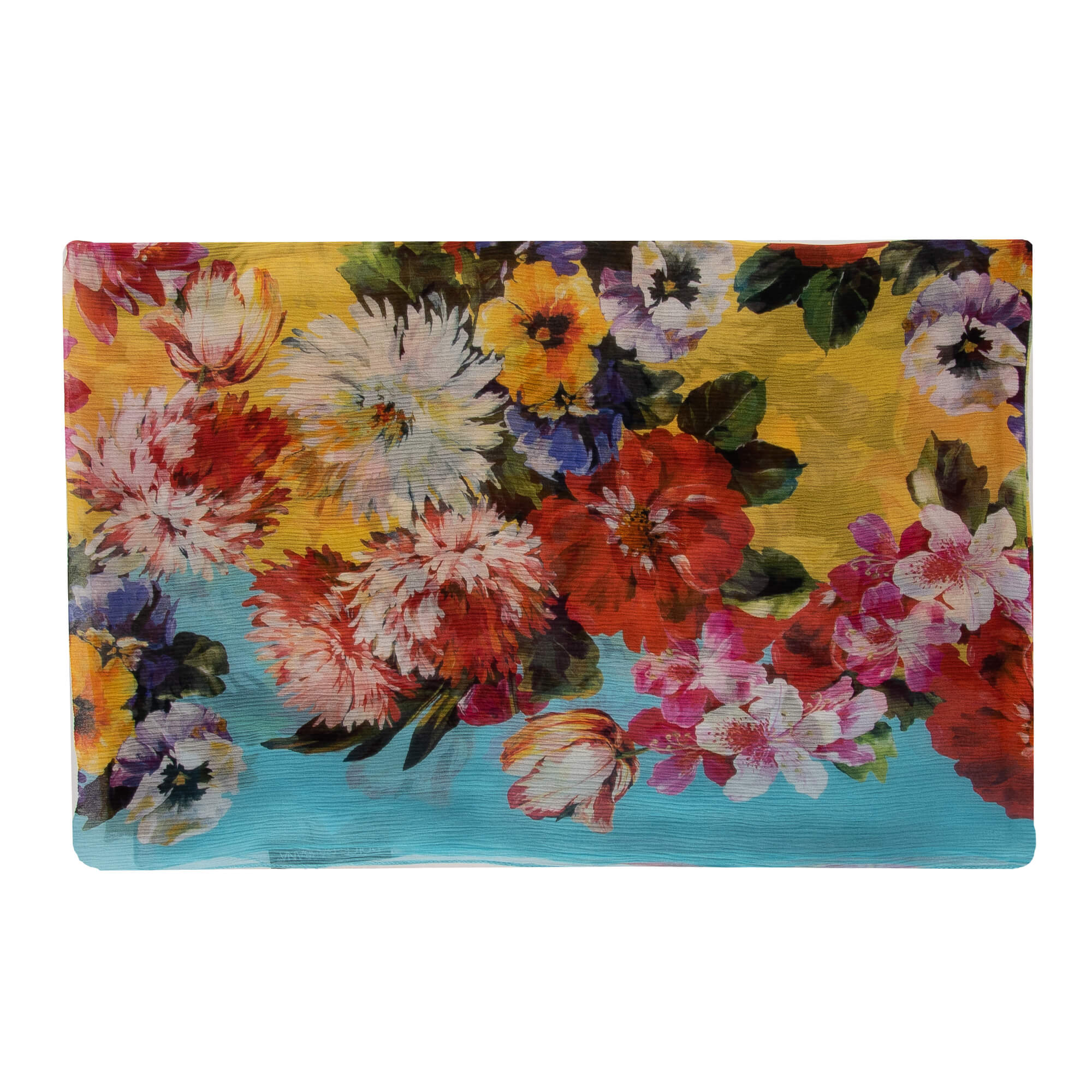 Großer Schal / Foulard aus Seide mit Blumen und Logo Print in Blau, Rot und Gelb von DOLCE & GABBANA