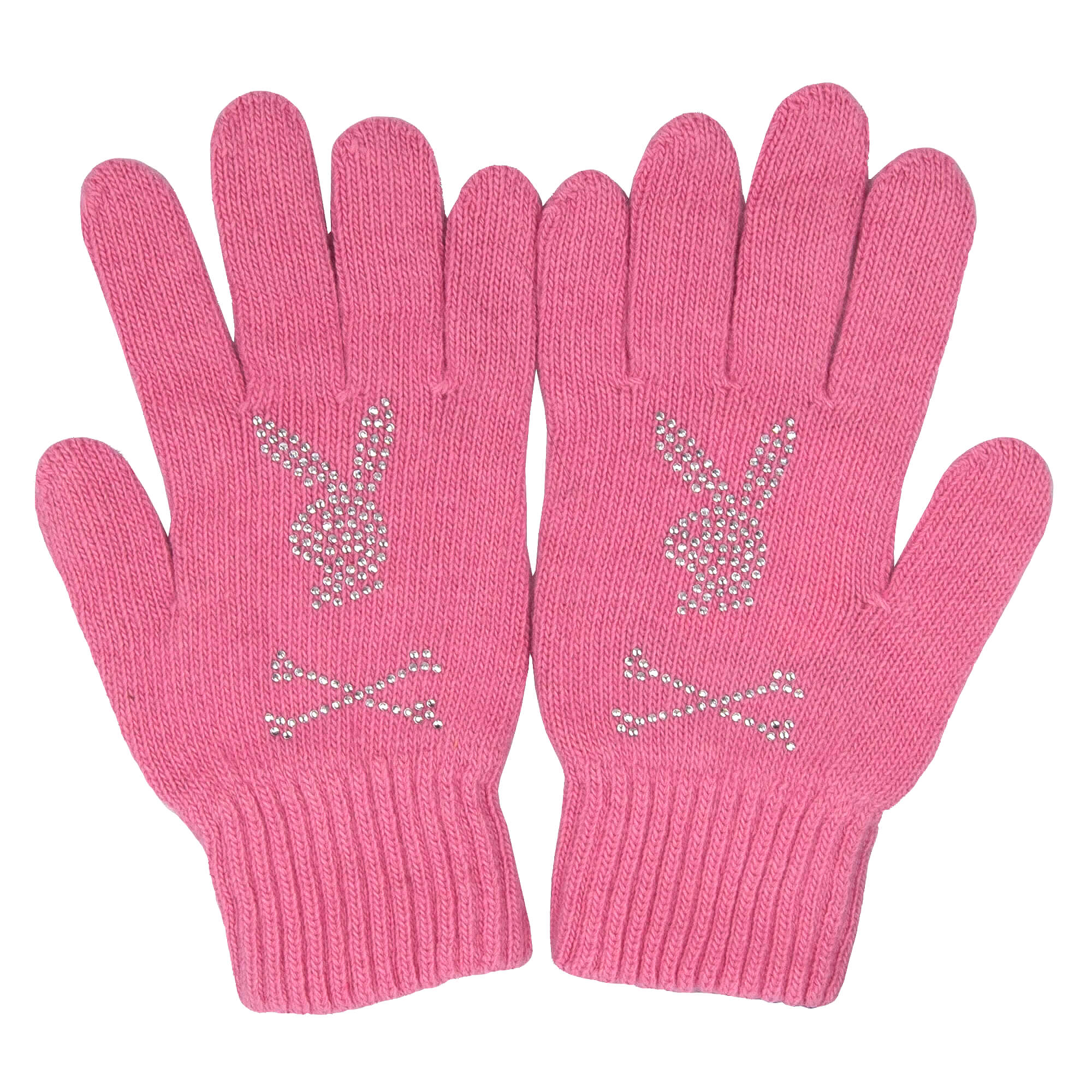 PLAYBOY Bunny Logo Crystal Cashmere Wool Gloves Pink
