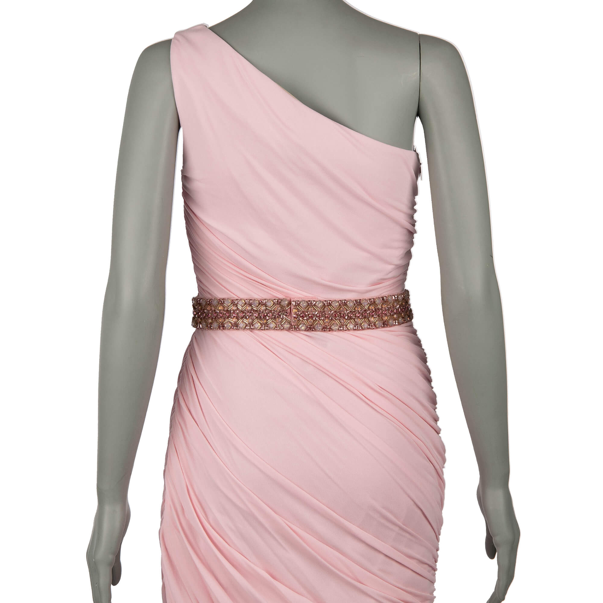 Kurzes und elastisches Mini Kleid mit Lining und mit Kristallen beschmücktem Gürtel in Pink von ROBERTO CAVALLI