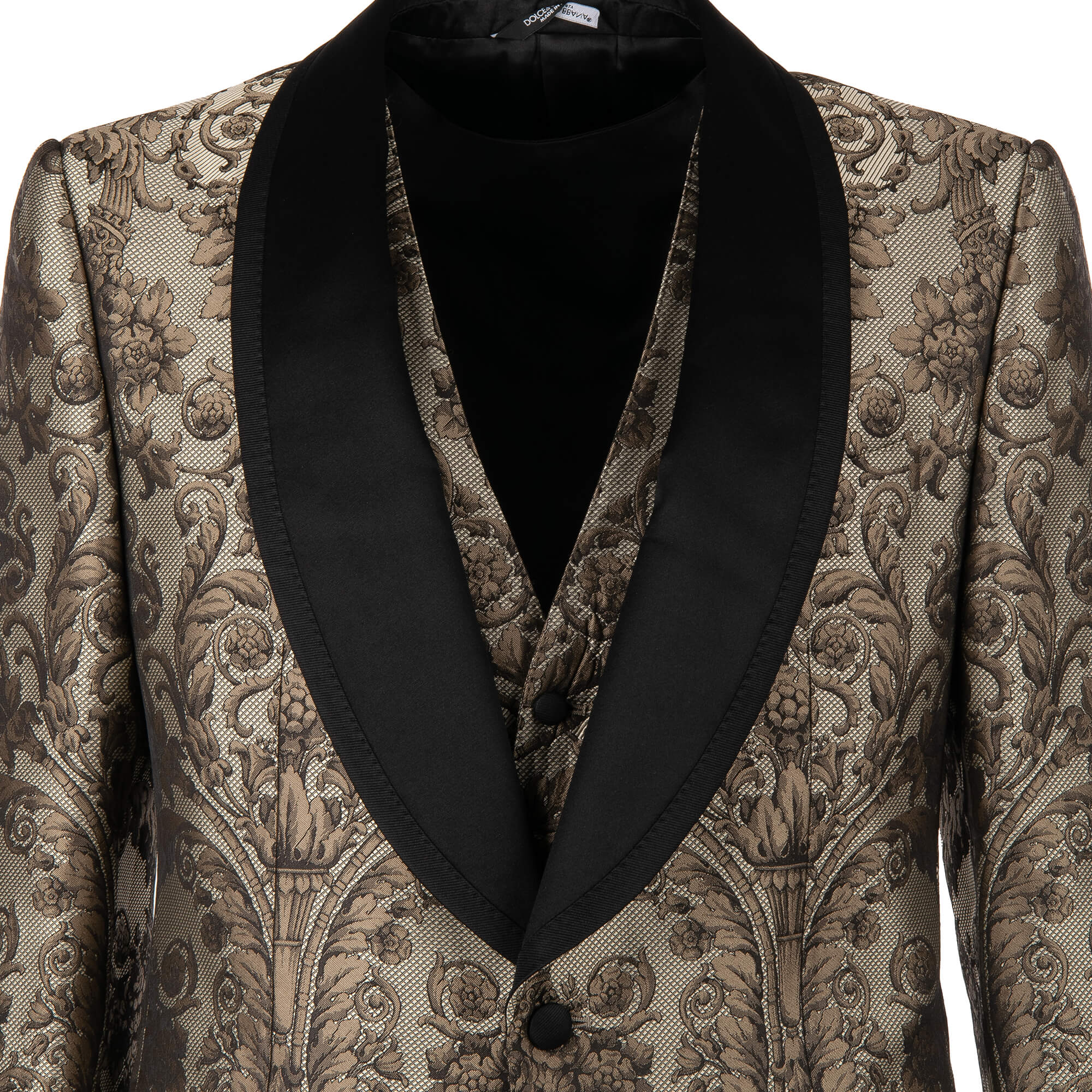Floral Jacquard Baroque blazer with waistcoat in black and beige by DOLCE & GABBANA