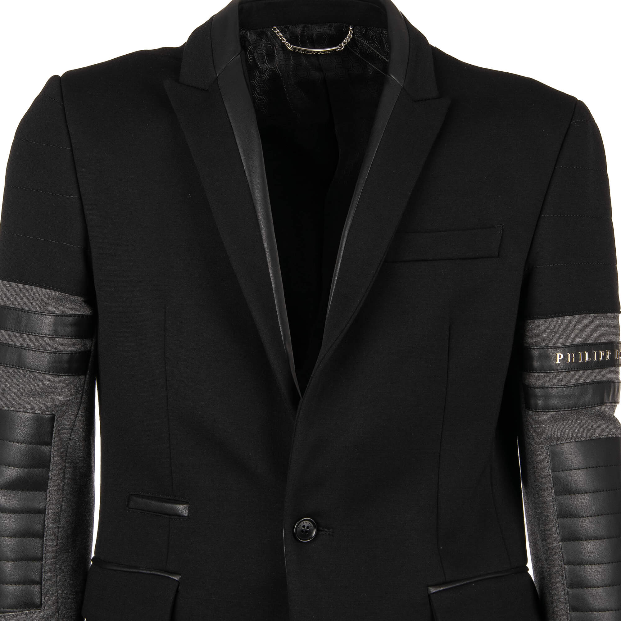 Jacket / Blazer PLACE made of woven fabric with leather details, zips, logo and contrasting jersey inserts by PHILIPP PLEIN