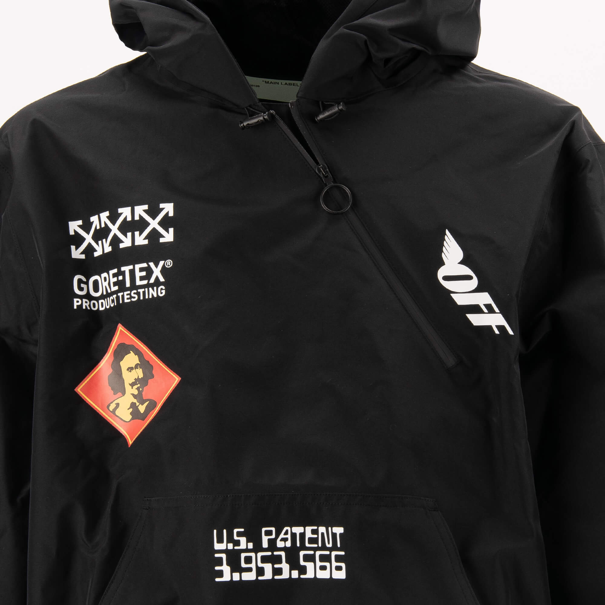 Work jacket with all-over monogram print, zip pocket and logo plate in front by OFF-WHITE Virgil Abloh