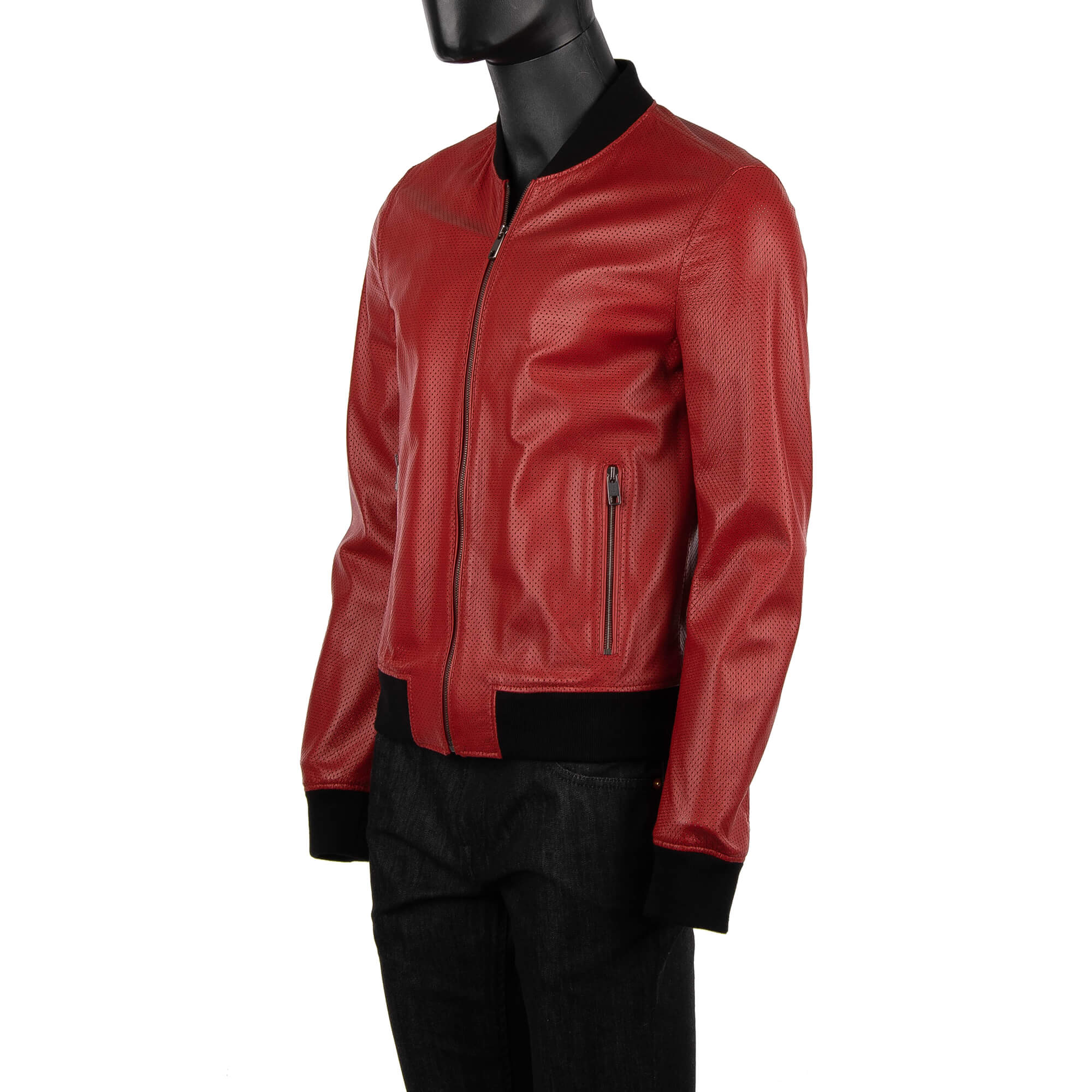 Leichte perforierte Lederjacke im Bomber-Stil aus Nappa Leder mit Kontrast Taille und Manschetten aus Strick von DOLCE & GABBANA