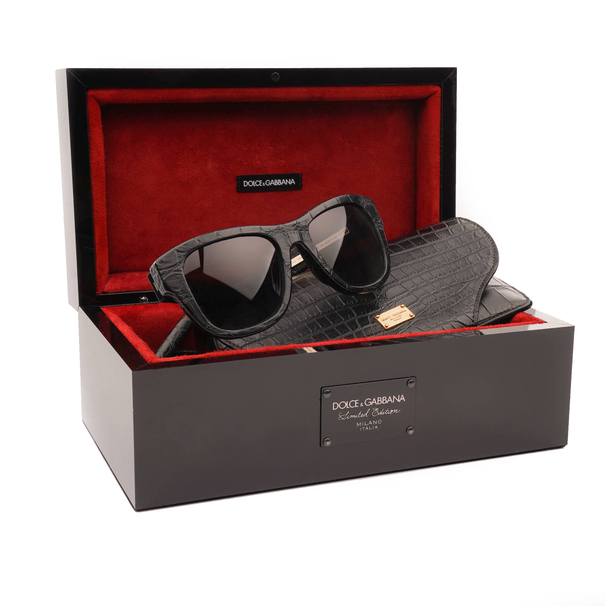 Limited Edition Crocodile Leather Sunglasses DG4177 with Wooden Box Black