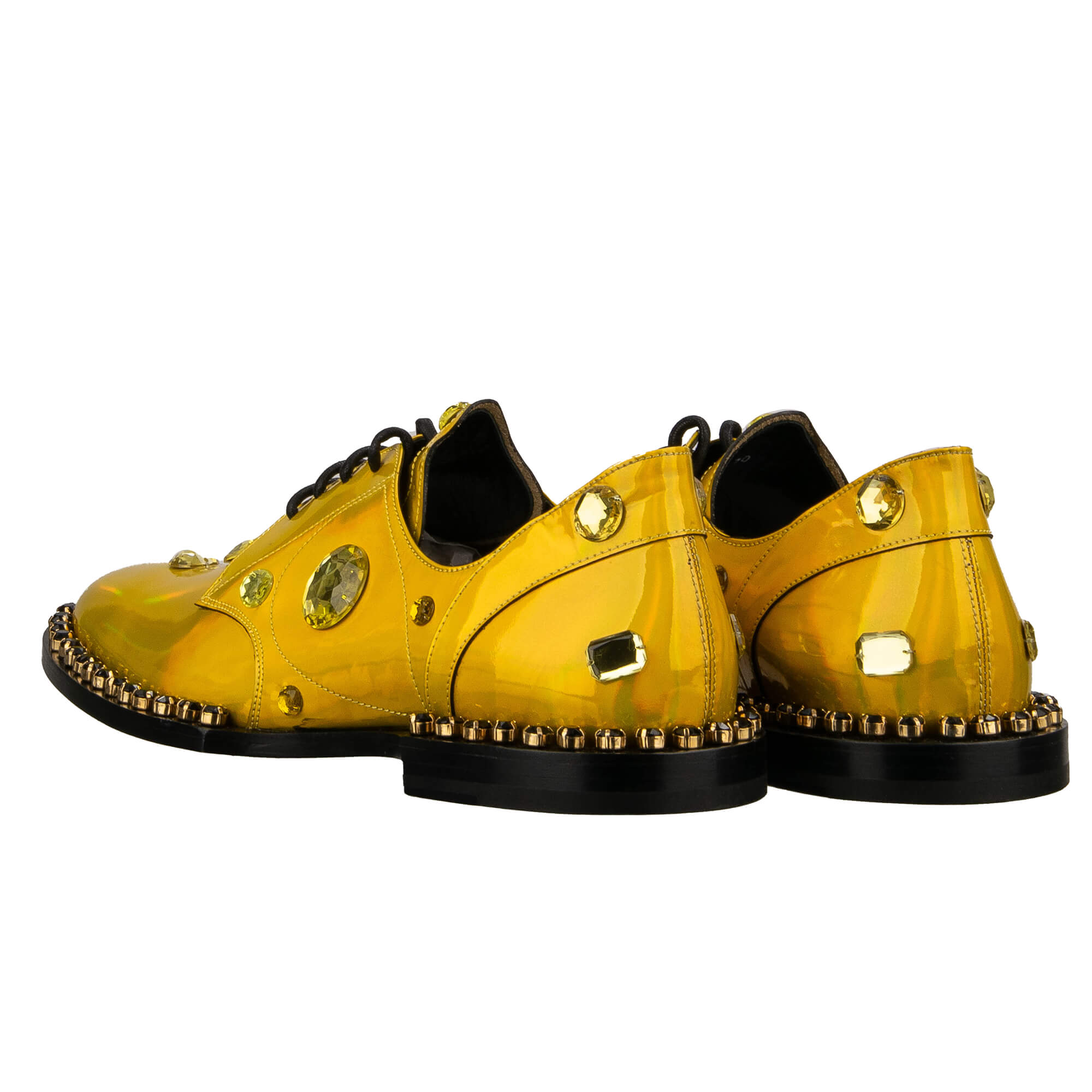 Derby Schuhe RAFFAELLO aus Lackleder mit überall verteilten Kristallen in Gelb Gold von DOLCE & GABBANA