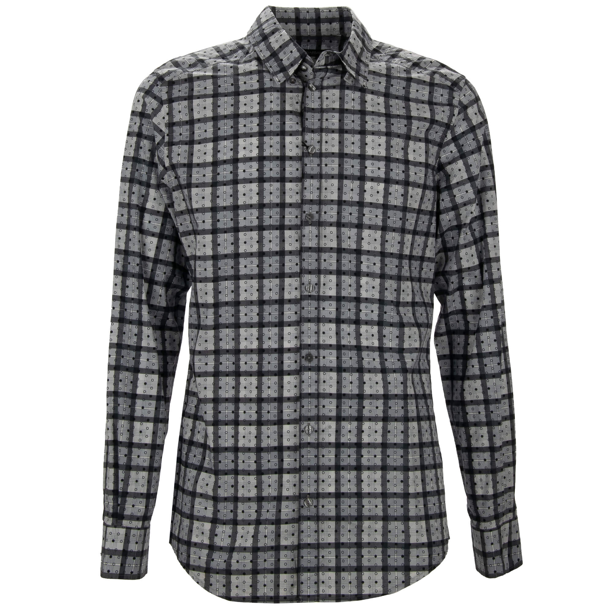 Checked Polka Dot Slim Fit Cotton Shirt GOLD Gray