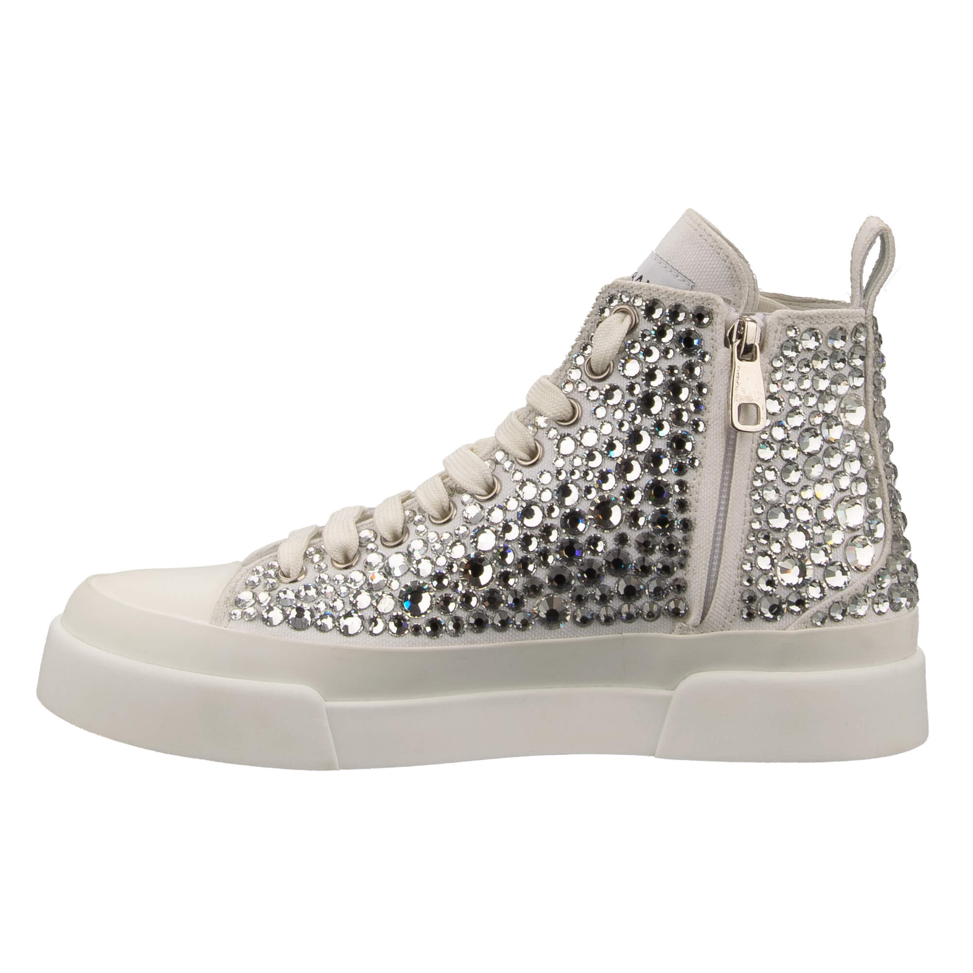 Women Canvas Hight Top Sneaker PORTOFINO with crystal embellishments in white by DOLCE & GABBANA