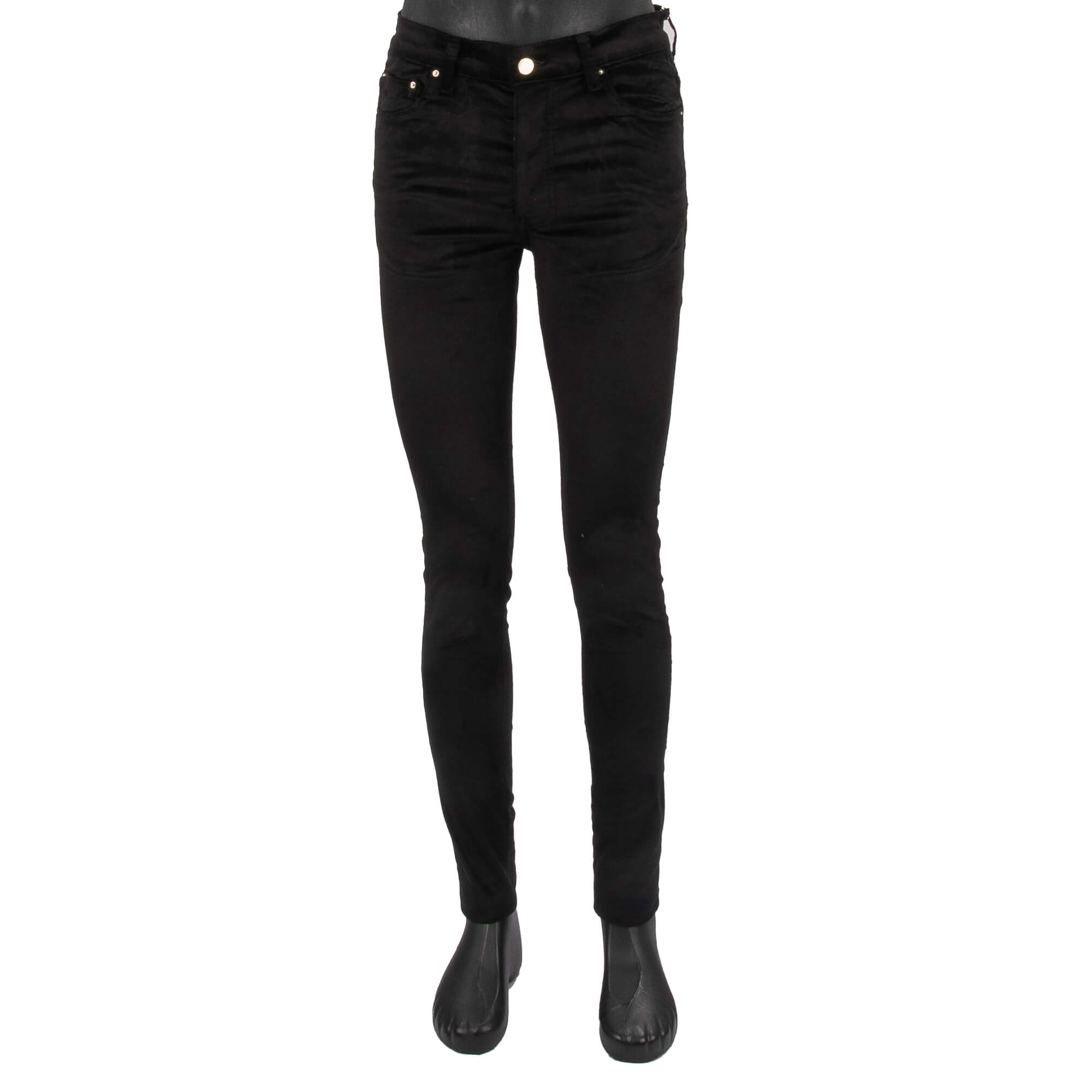 Velour Skinny Stack Jeans with Logo Black