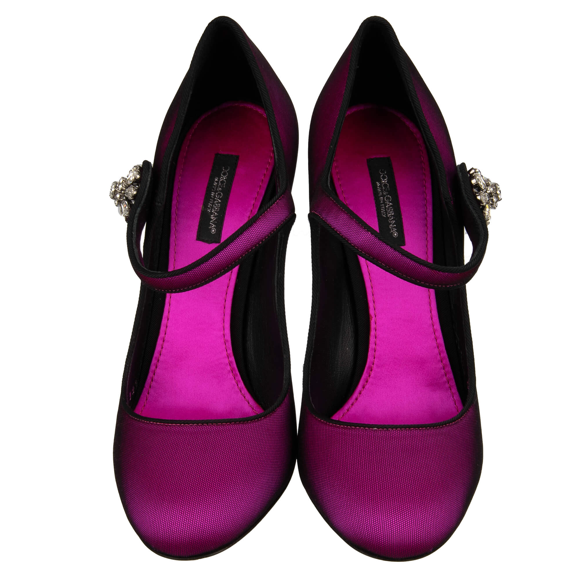 Leather and Fabric High Heel Pumps VALLY with crystal heel and elastic tull cover in shocking pink by DOLCE & GABBANA