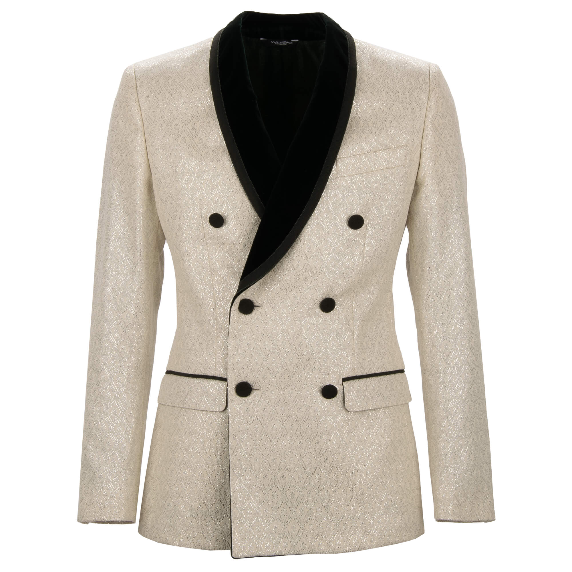 Baroque Jacquard Velvet Tuxedo Blazer Jacket White Silver 44 XS