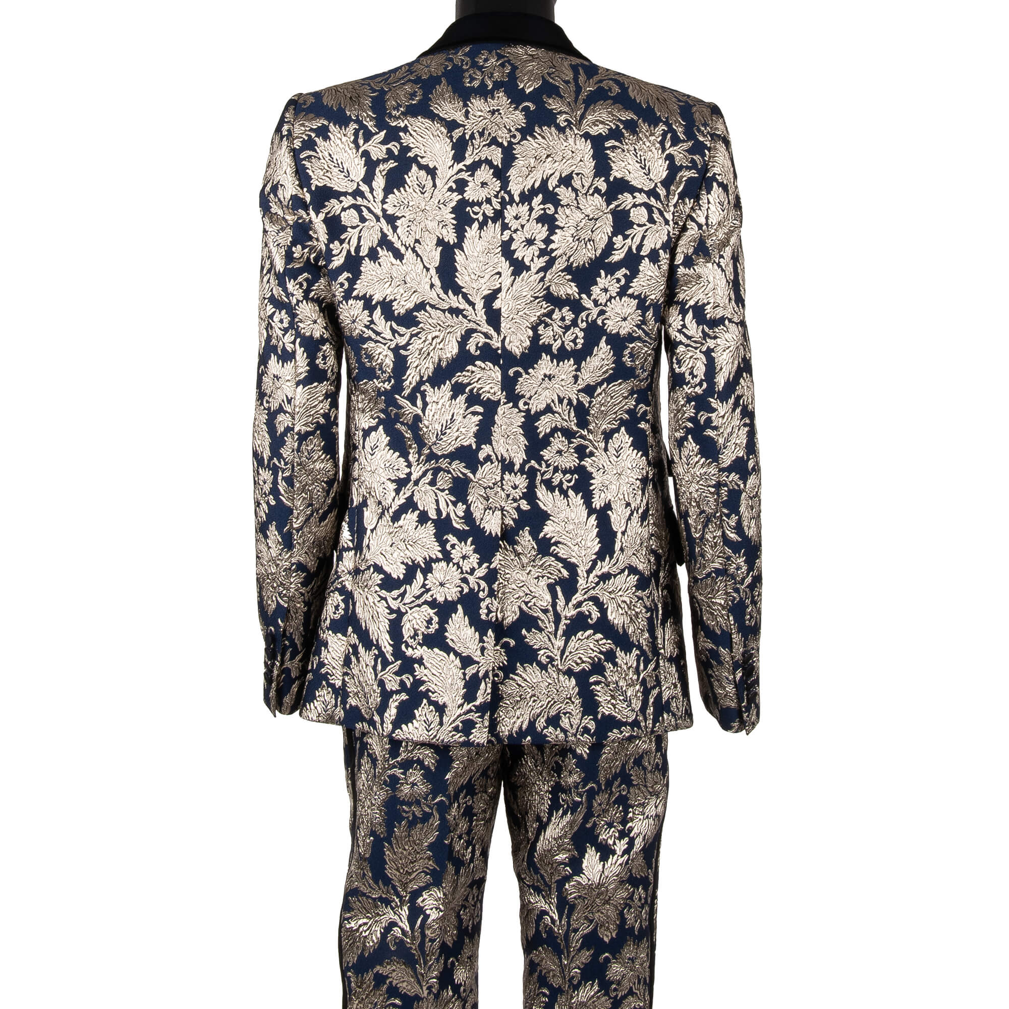 Anzug aus Blumen Jacquard mit spitzem Revers in Blau und Silber von DOLCE & GABBANA 