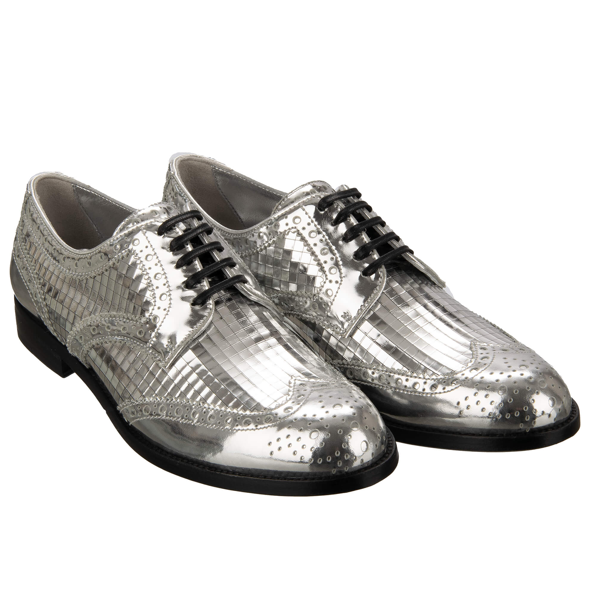 Disco Ball Leather Brogues Shoes BOY Silver