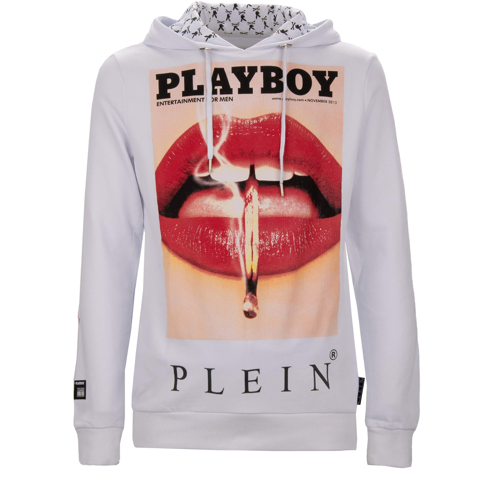 Hoodie Pullover mit Lippen Cover und Logo Print Weiß