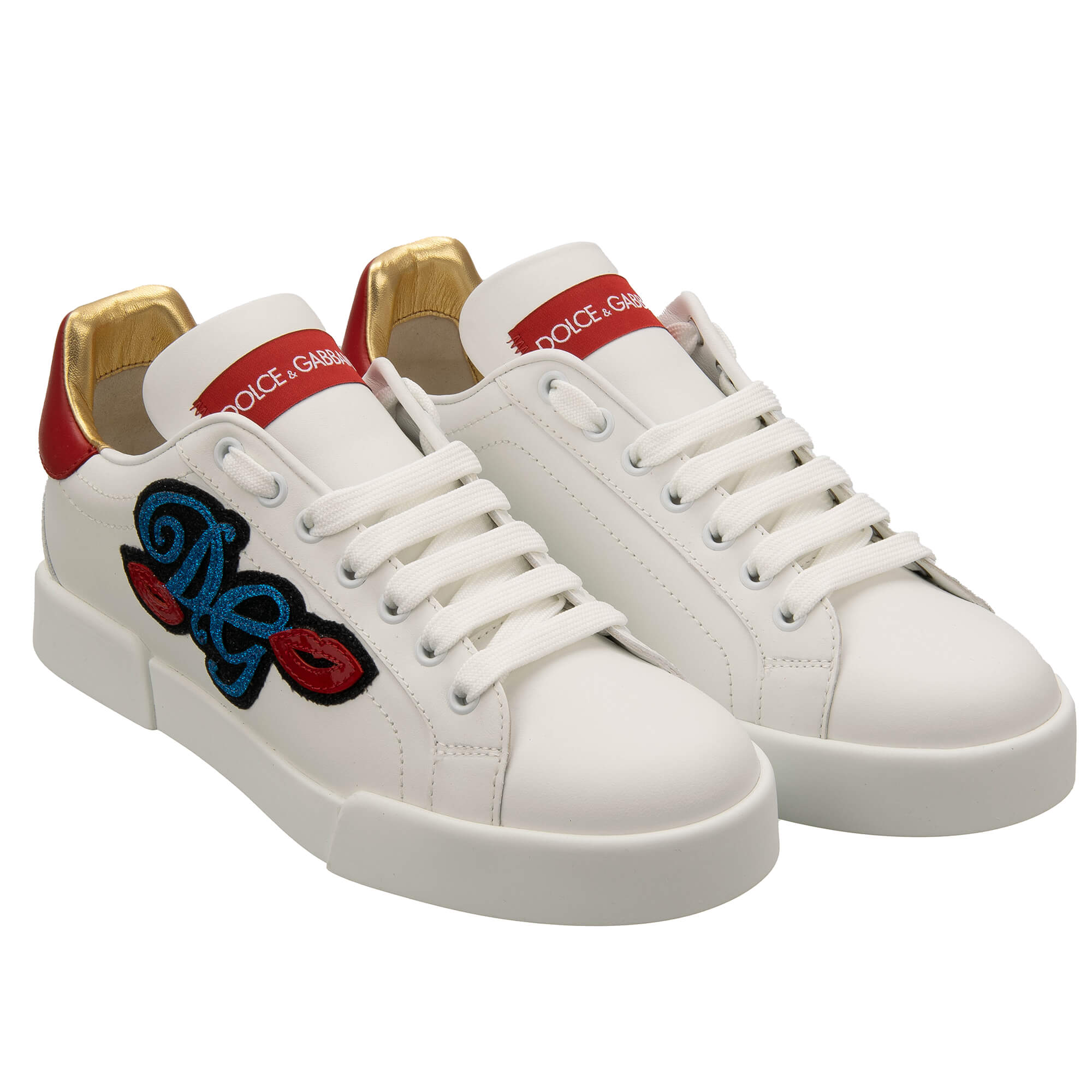 Glitzer DG Logo Lippe Damen Leder Sneaker PORTOFINO Weiß Rot 