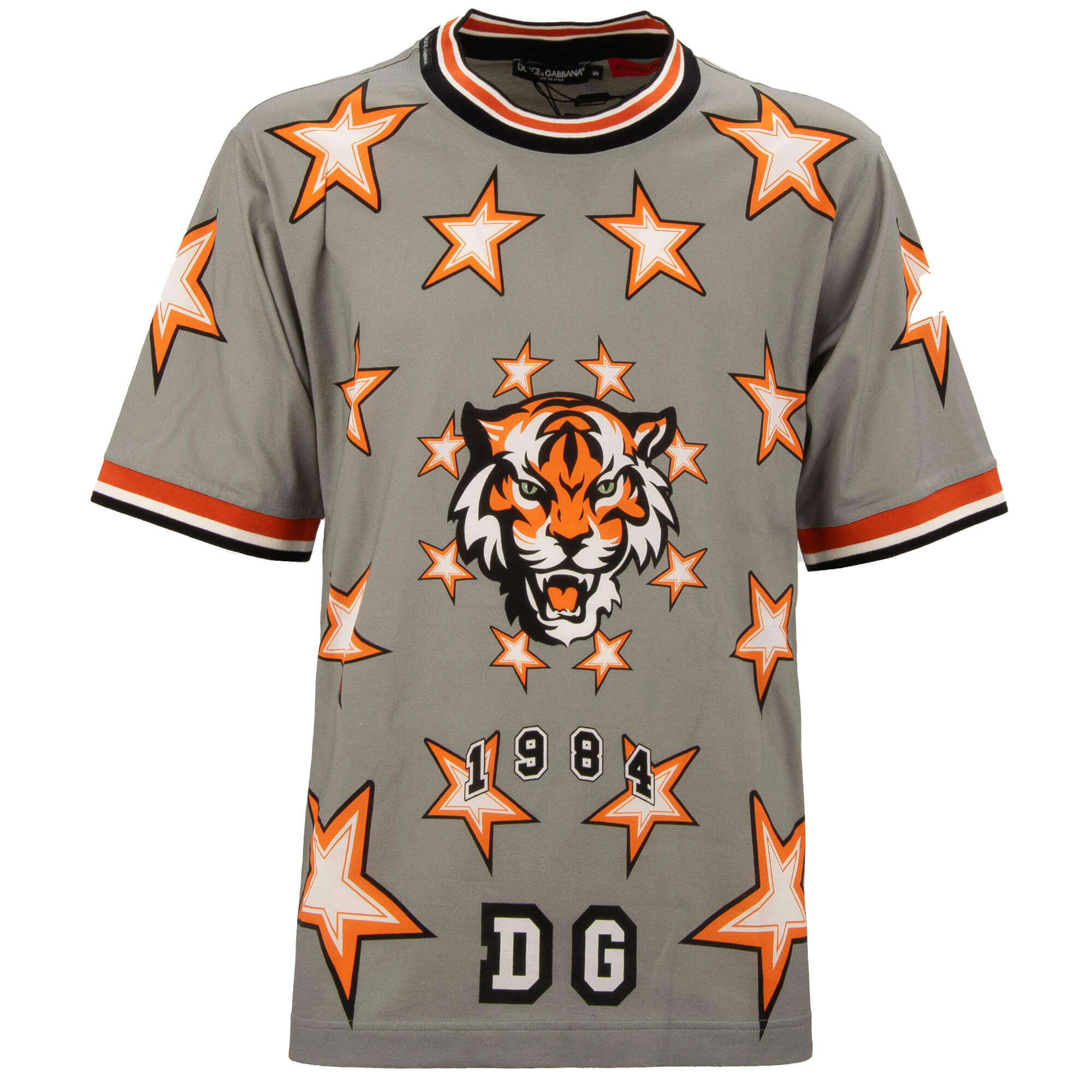 DG Logo Stern Tiger 62 Print Oversize T-Shirt Grau Orange
