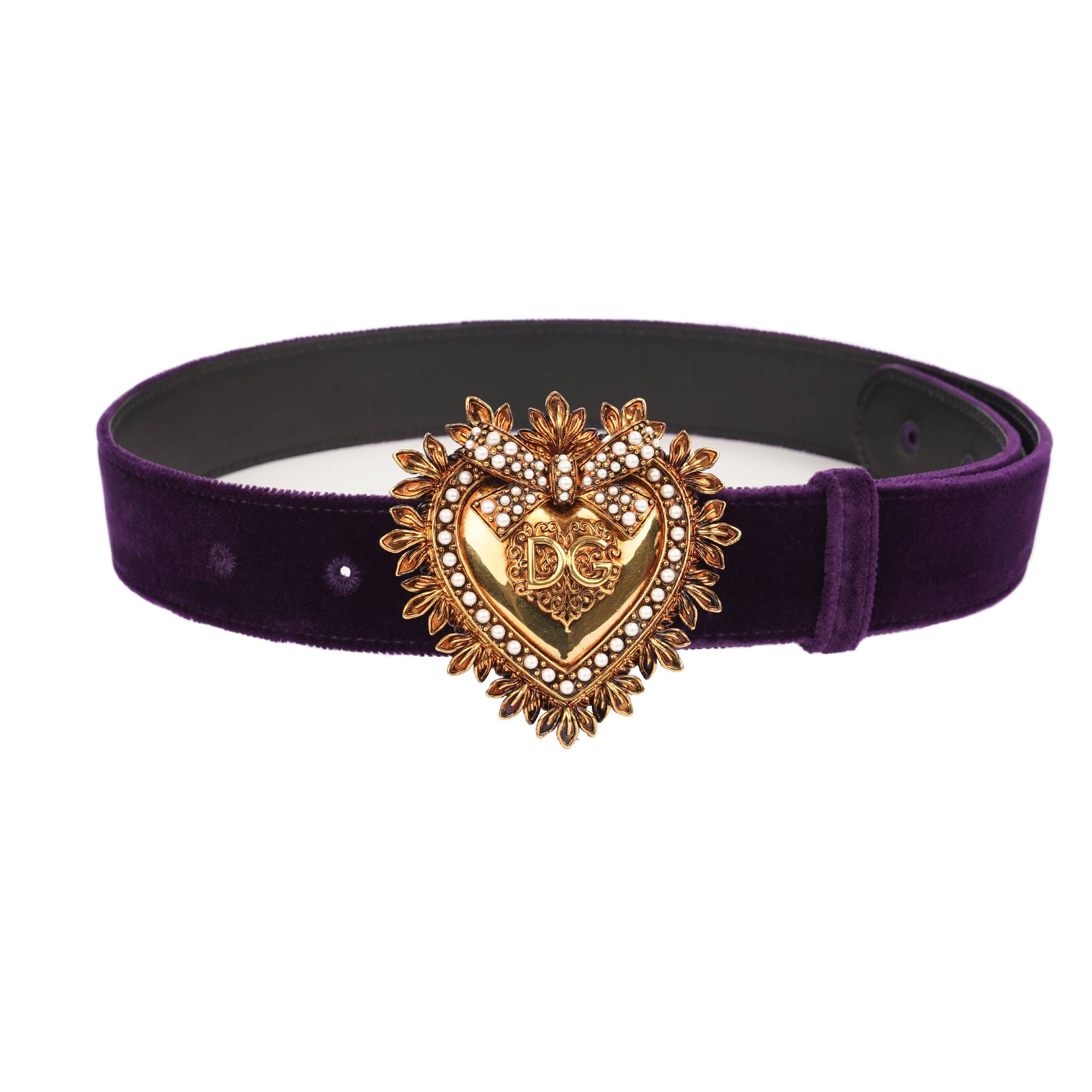 DEVOTION Pearl Heart Velvet Belt Purple Gold 80 32 S