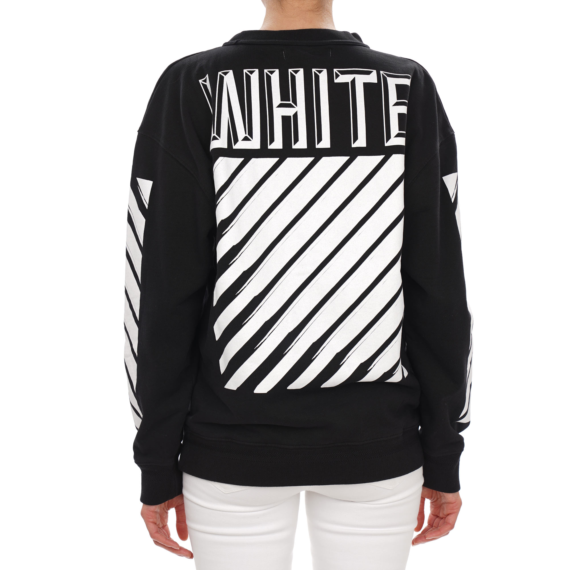 Oversize Baumwolle Damen Sweater / Pullover mit WHITE Logo Print in Schwarz von OFF-WHITE c/o Virgil Abloh