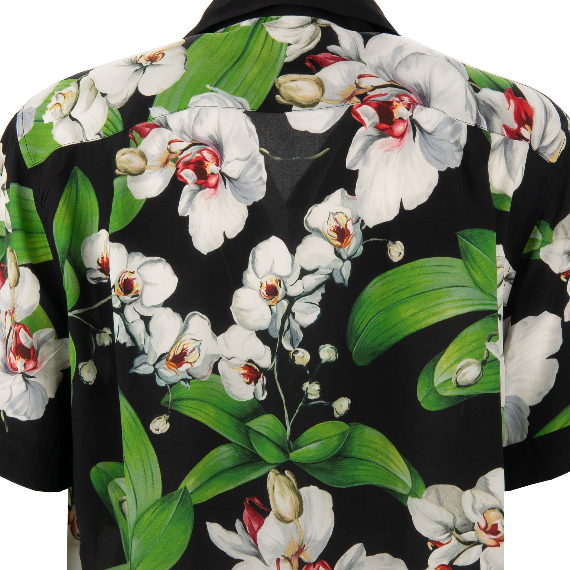 Short sleeve Shirt with orchid flower print in black, blue, green and white by DOLCE & GABBANA