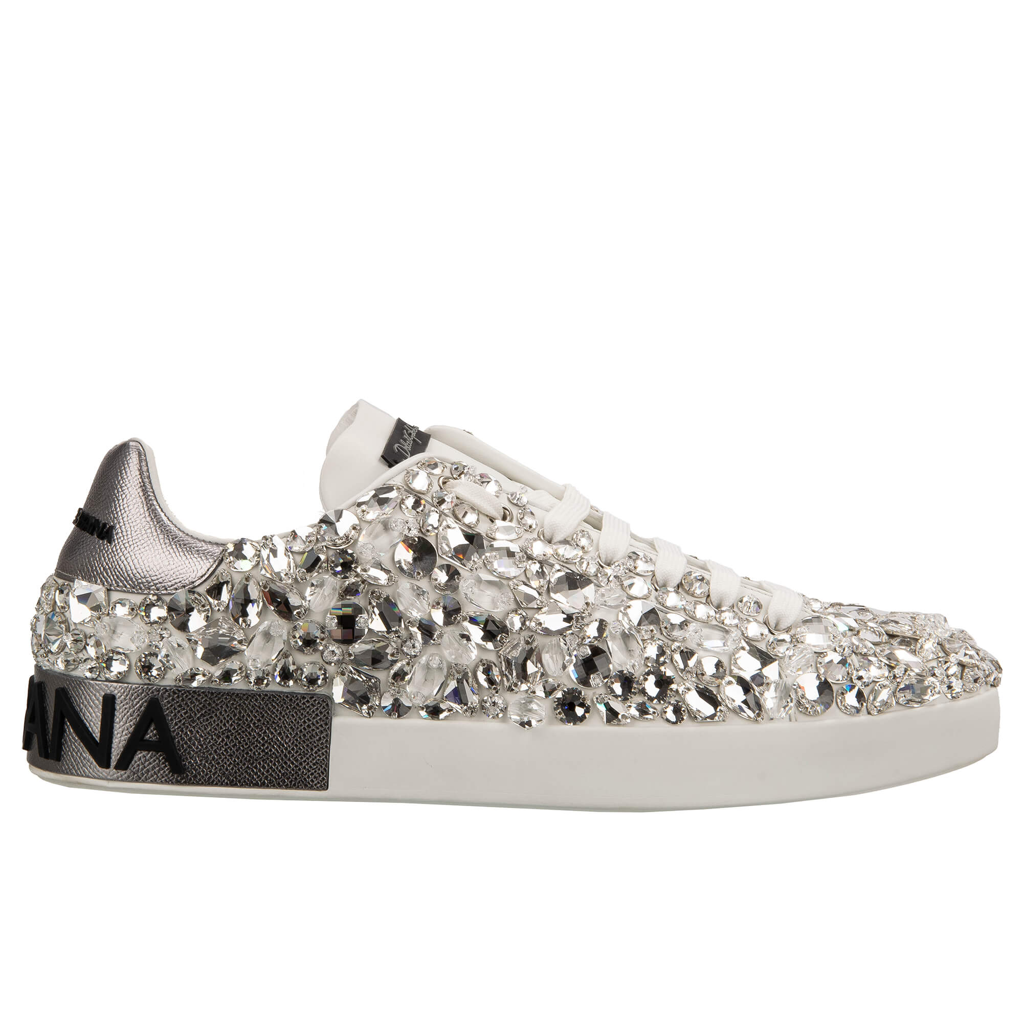 Men Crystals Low-Top Sneaker PORTOFINO with Logo Silver White 46 US 13