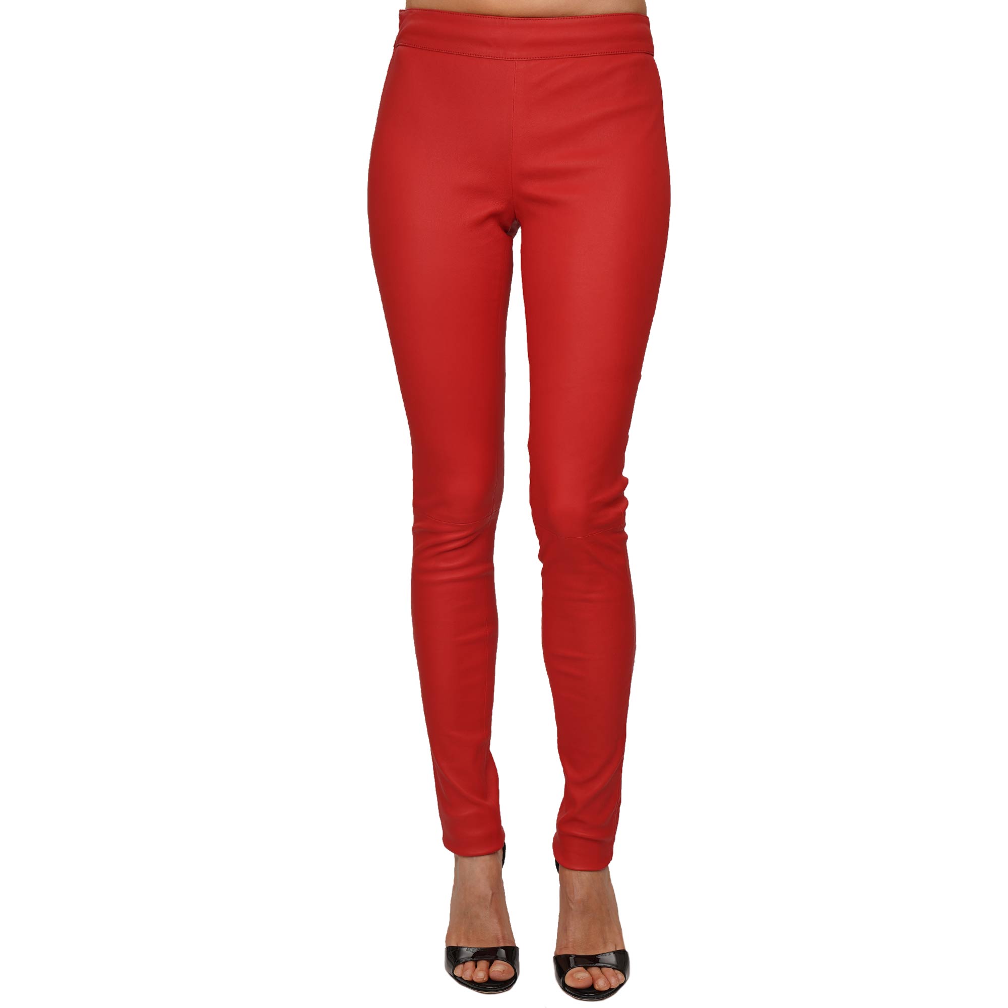 Posh Metal Logo Leather Leggins Pants Red S