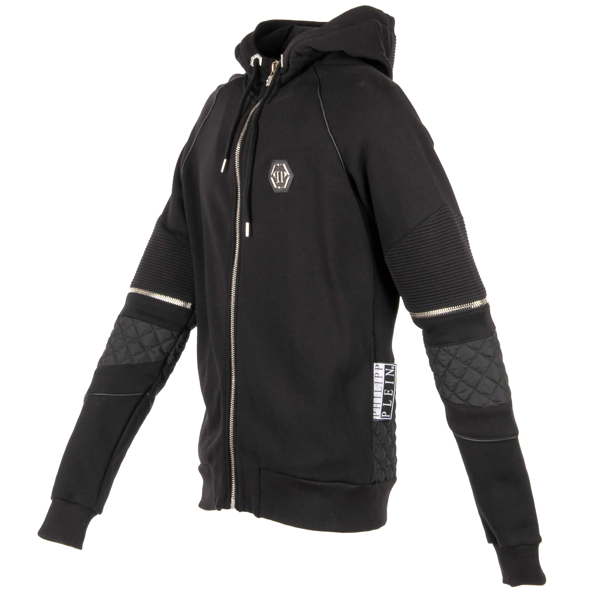 Sweatjacke / Hoodie JUST A MAN mit Reißverschlüssen, gesteppten Details und Logo vorne von PHILIPP PLEIN