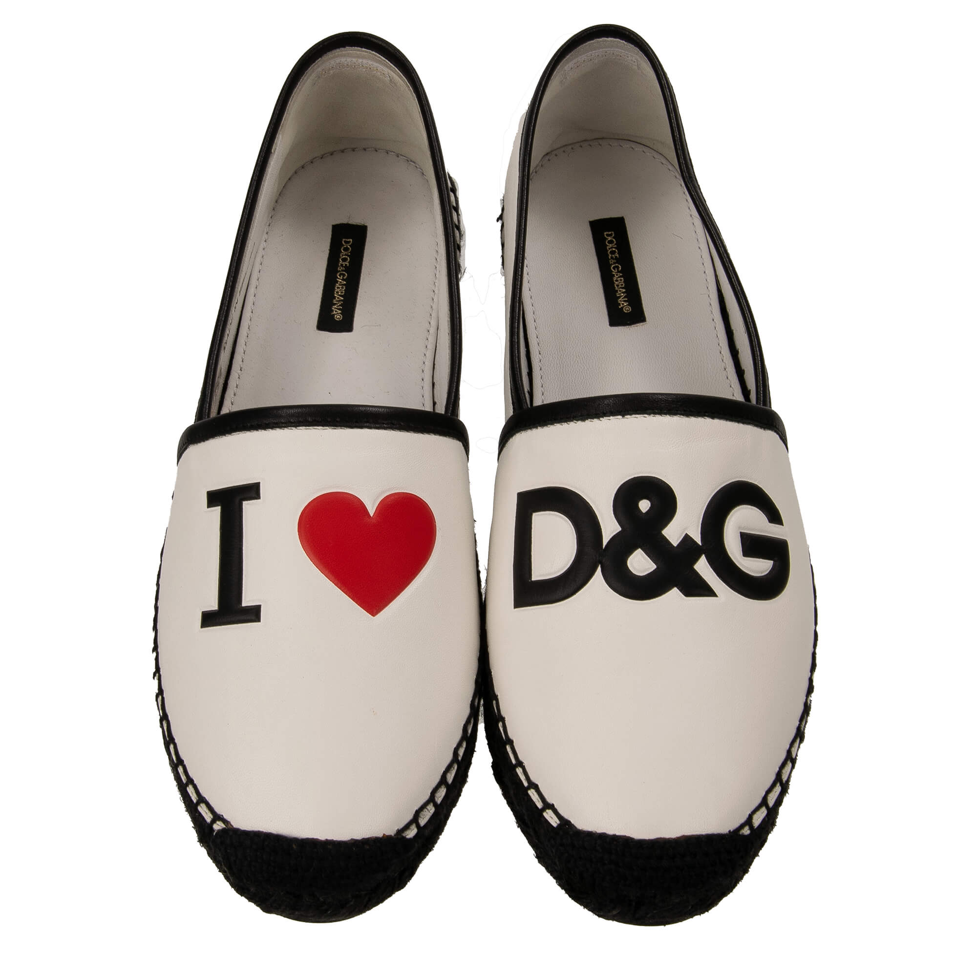 Espadrilles aus Leder mit DG Herz Logo in Weiß und Schwarz von DOLCE & GABBANA