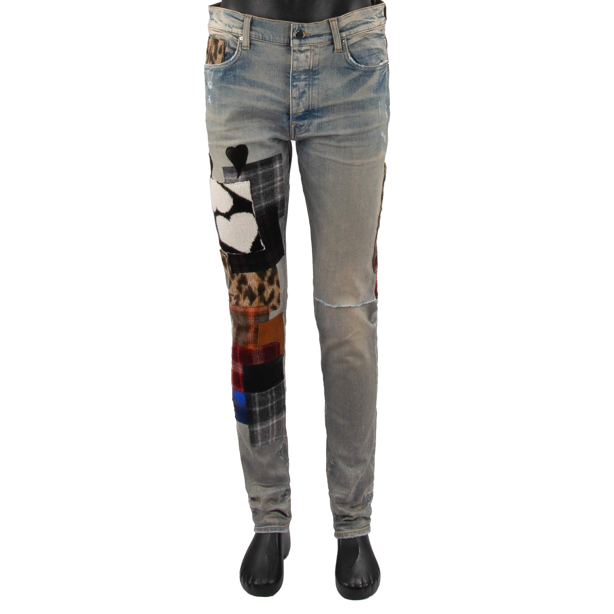 Artpatch Skinny Jeans with Patchwork Applications Indigo Clay Blue
